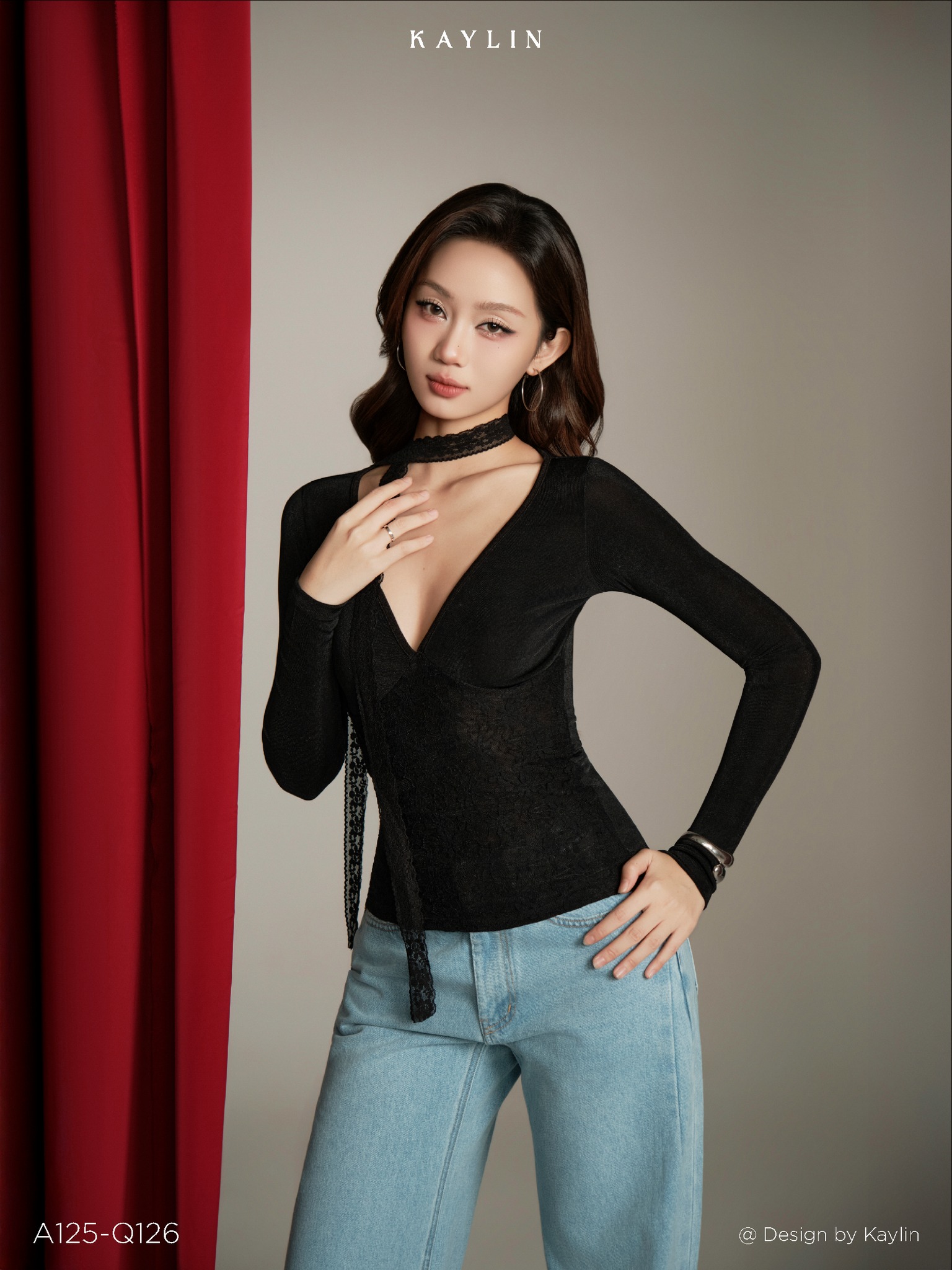 Áo Cổ Tim Phối Ren KAYLIN V-Neck Slim Top