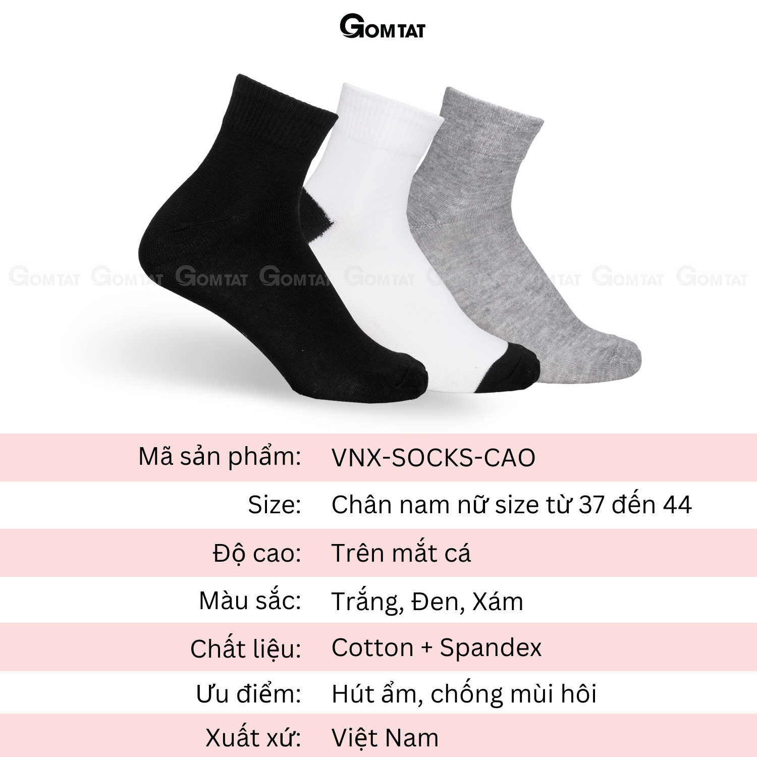 Tất cổ cao nam nữ GOMTAT trơn màu basic thoáng khí - VNX-SOCKS-CAO_thumbnail_10