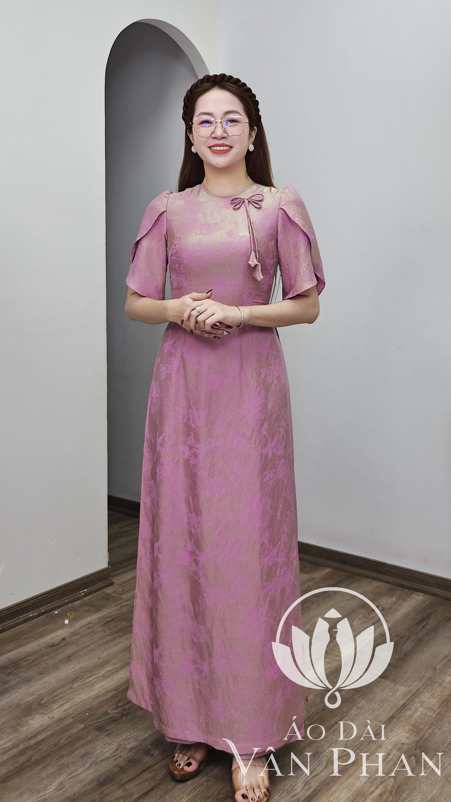 A3288 áo dài cổ khít tay búp sen tơ tằm hồng ánh xanh_thumbnail_2