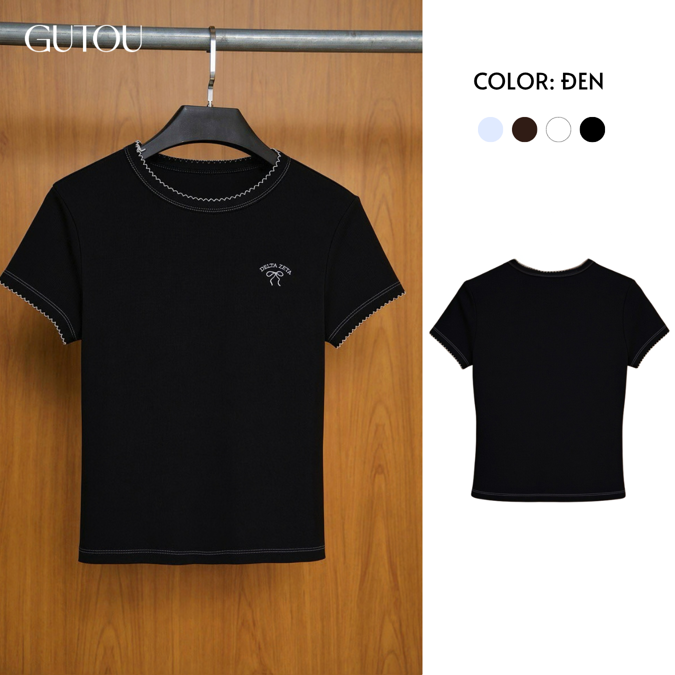[ GUTOU ] Áo Thun Nữ Tay Ngắn Ôm Dáng Viền Chỉ Phối Màu Basic_thumbnail_6