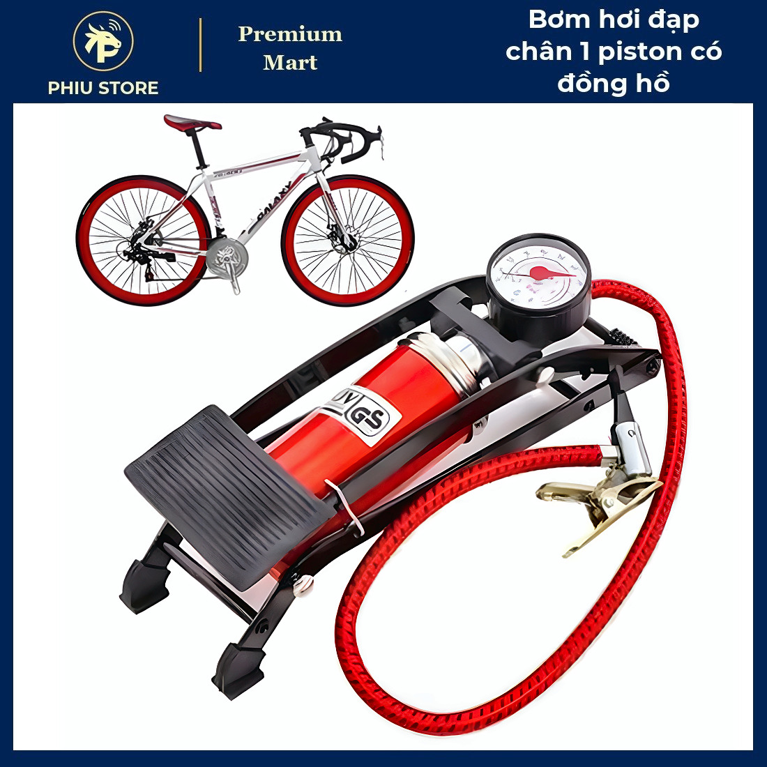 Bơm Đạp Chân Xe Máy - Bơm Hơi Đạp Chân 1 Piston có Đồng Hồ, Bơm Hơi Xe Máy Đạp Chân - PHIU STORE_thumbnail_3