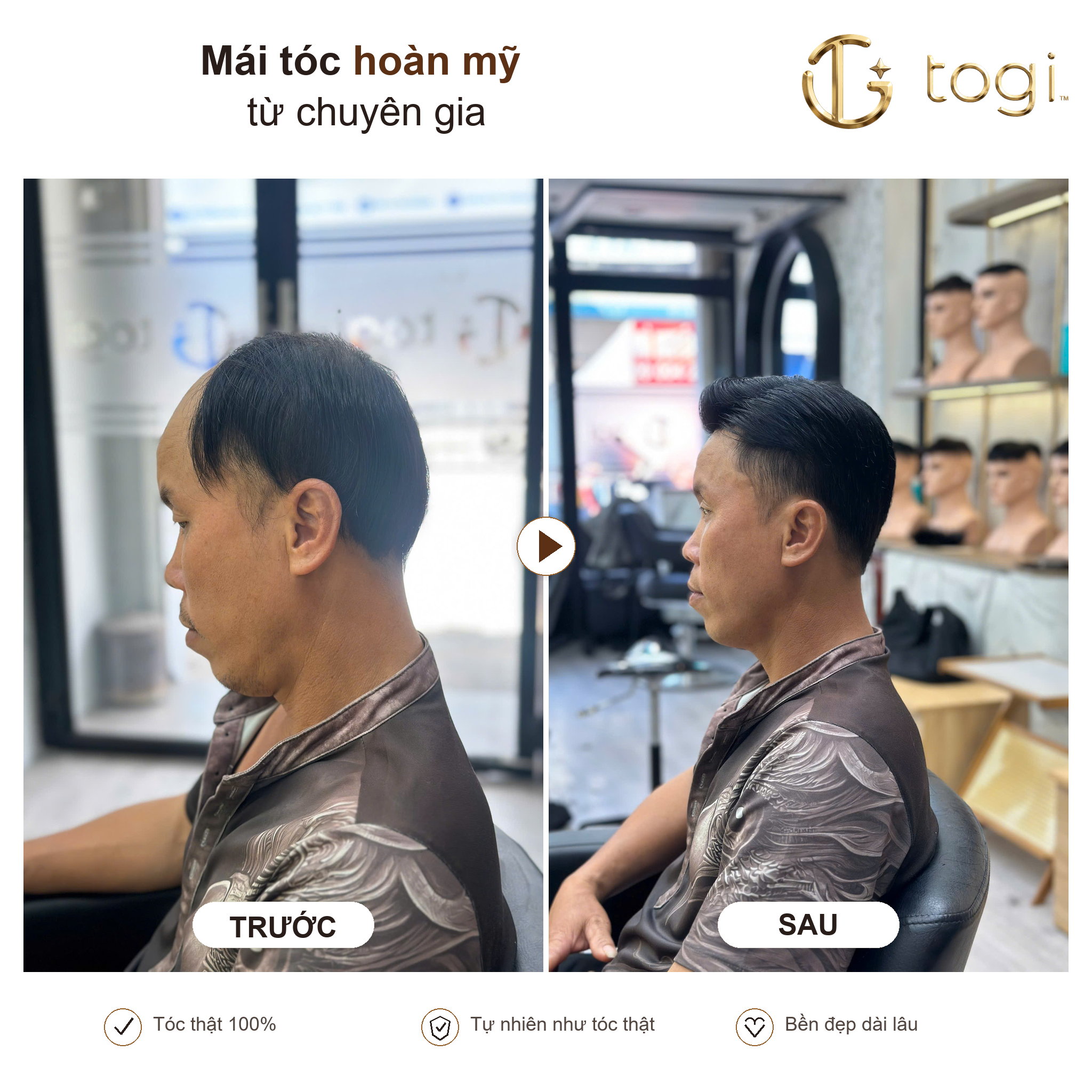 Togi65 góc nghiêng tóc giả nam cao cấp