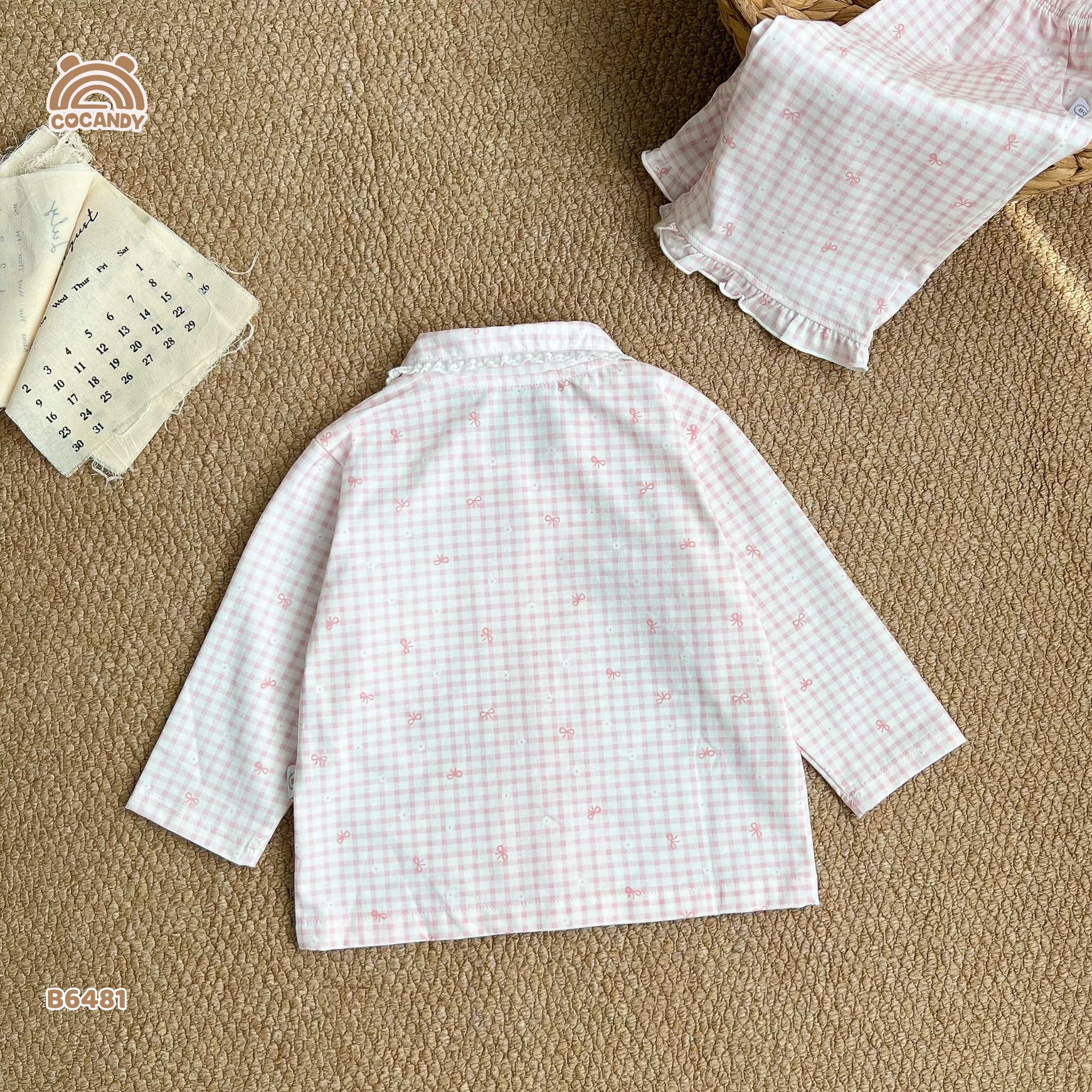 Bộ dài pijama HỒNG caro hoa nơ_thumbnail_2
