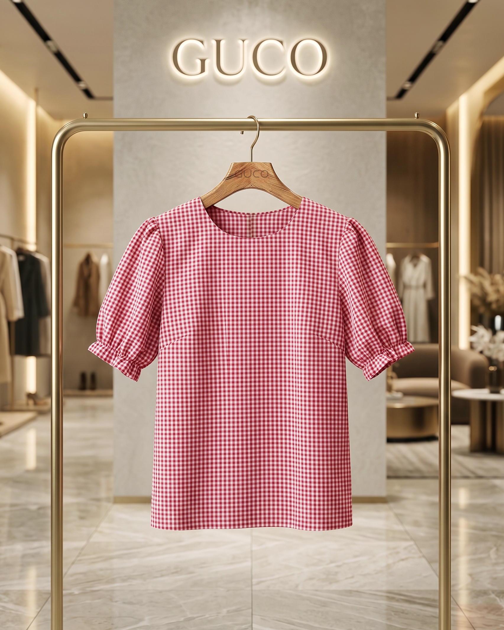 GUCO Áo Caro Đỏ Phong Cách Hàn