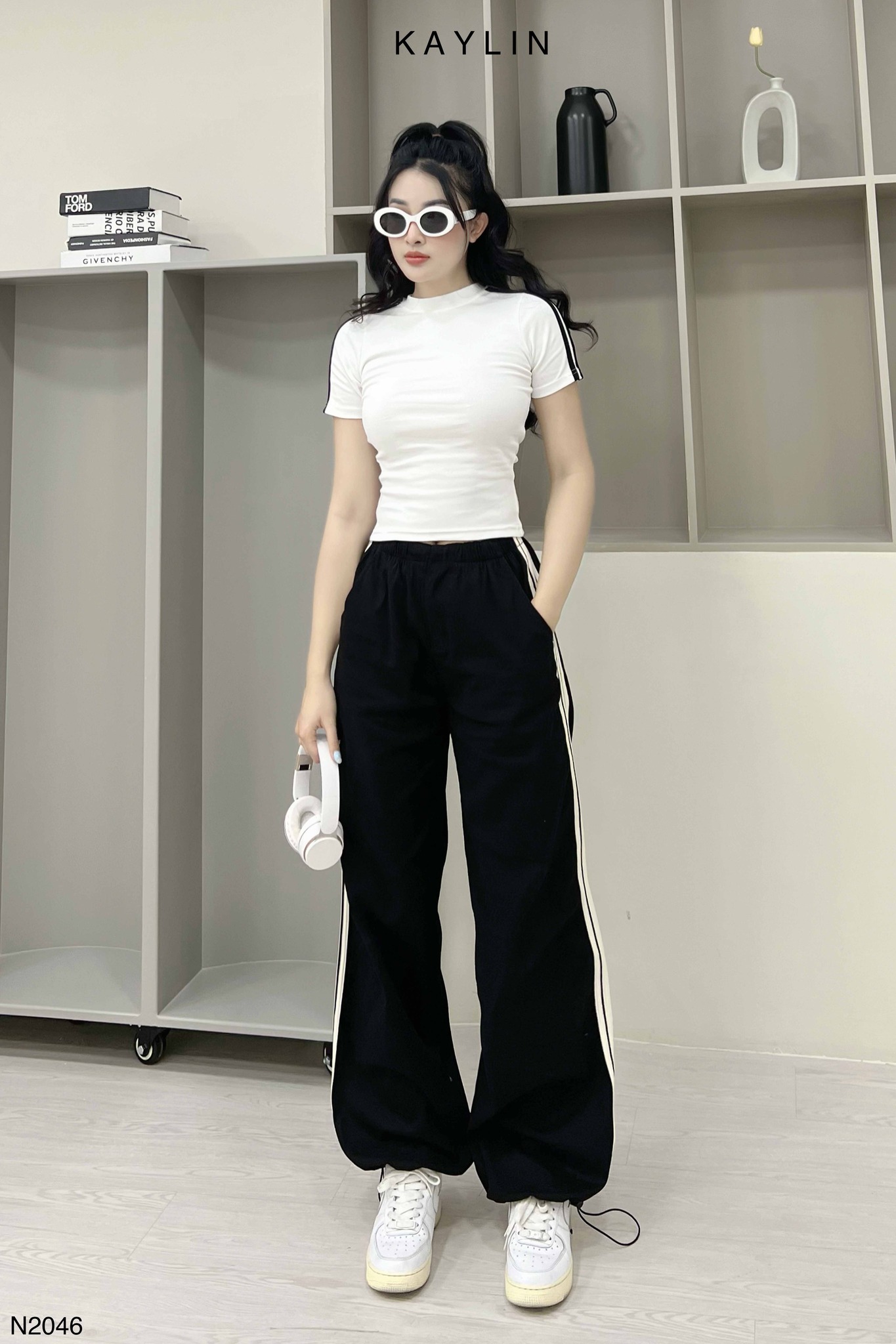 Set quần kaki sọc phối áo thun sọc KAYLIN