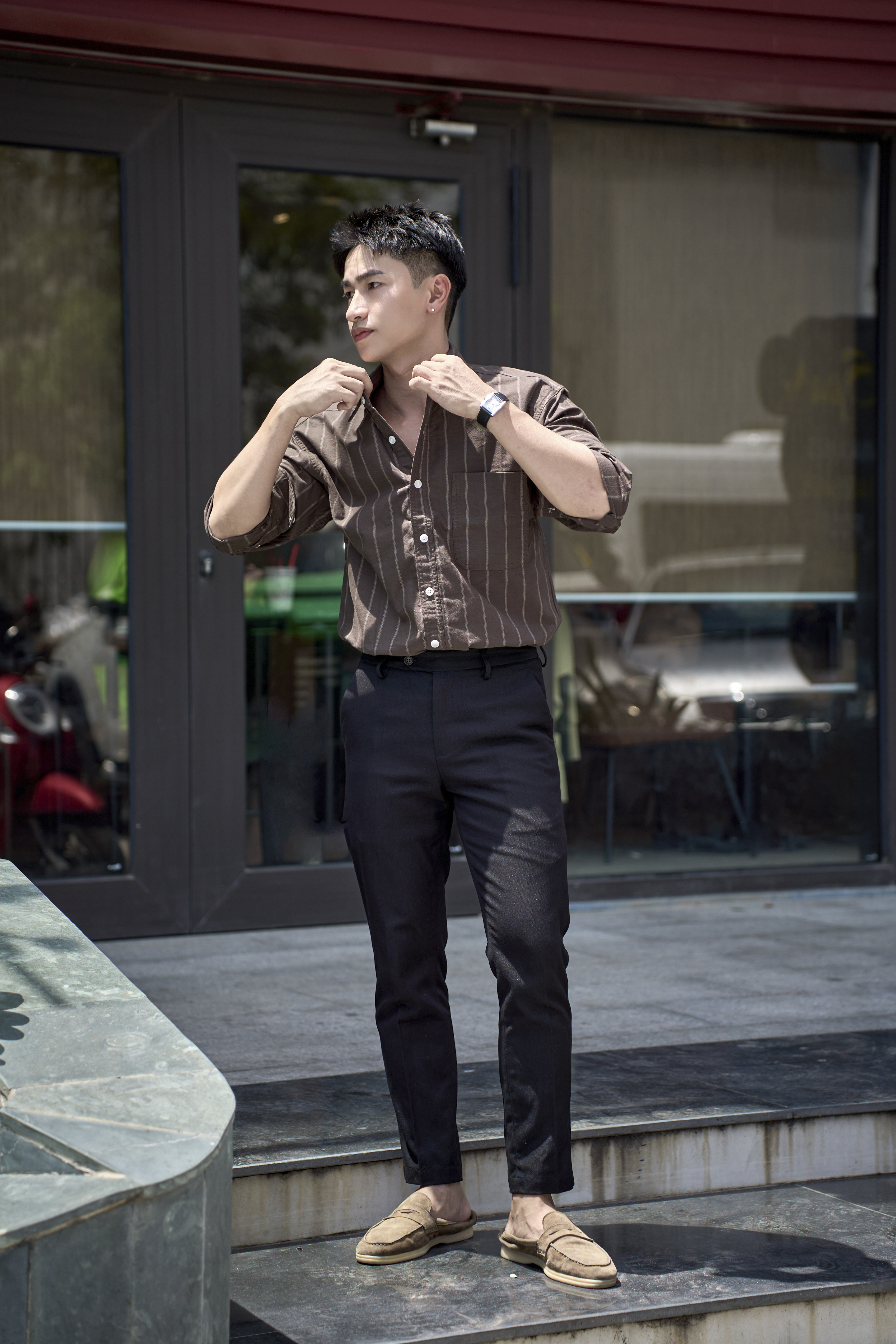 SA131 - Áo sơ mi nam kẻ sọc kiểu Nhật dáng rộng, phong cách văn học, thoải mái hàng ngày_thumbnail_13