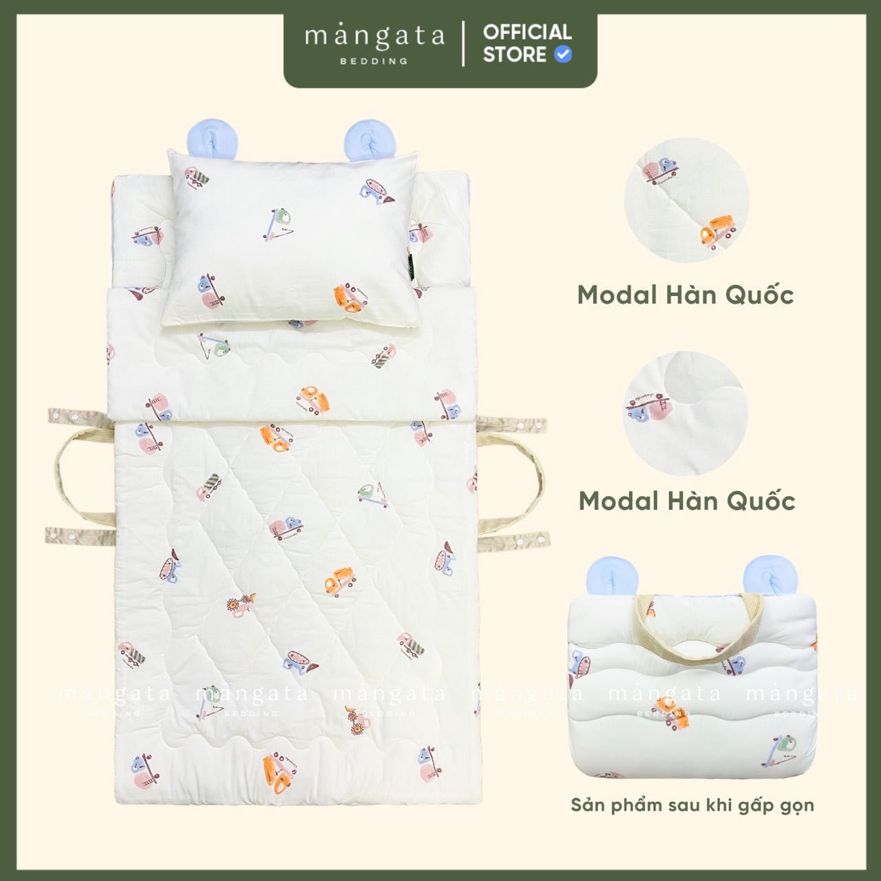 Mẫu Xe cẩu nhí - Bộ chăn gối gấp gọn đi học 