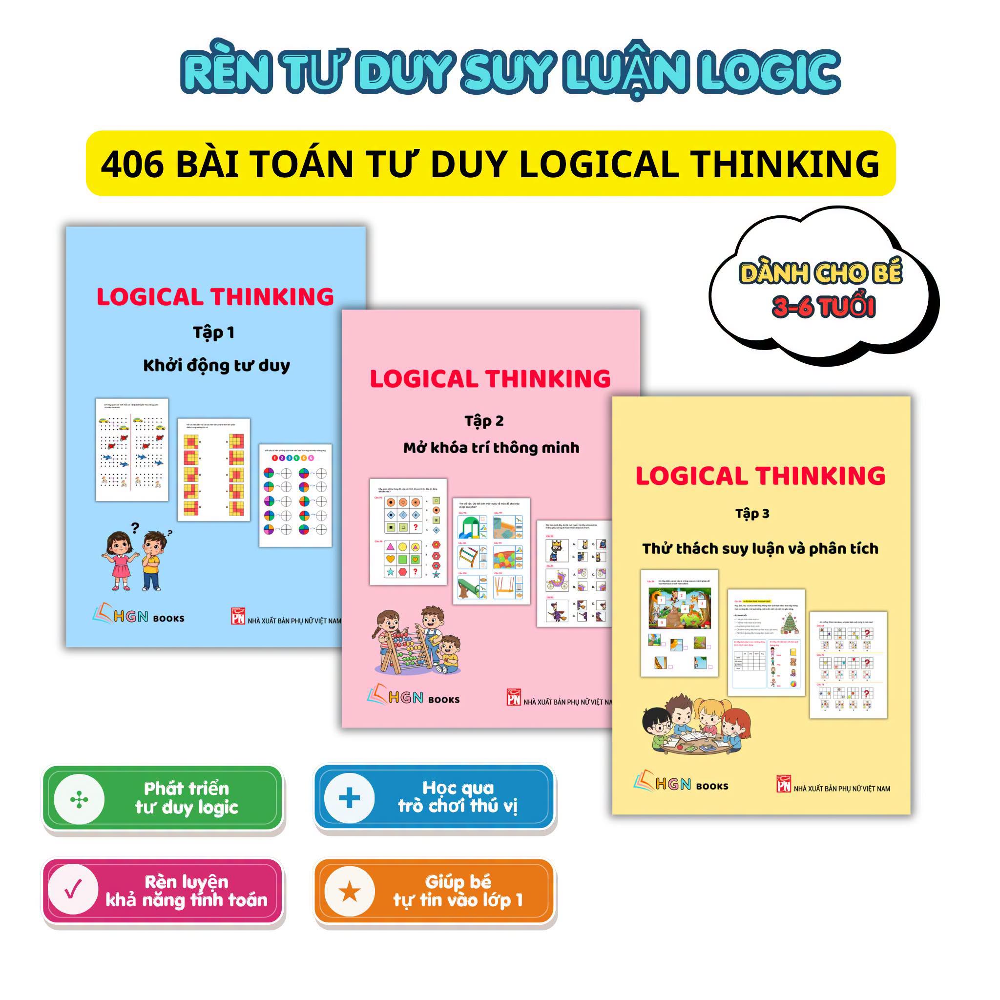 Bộ 3 cuốn tư duy Logical Thinking, 406 bài toán suy luận logic cho bé