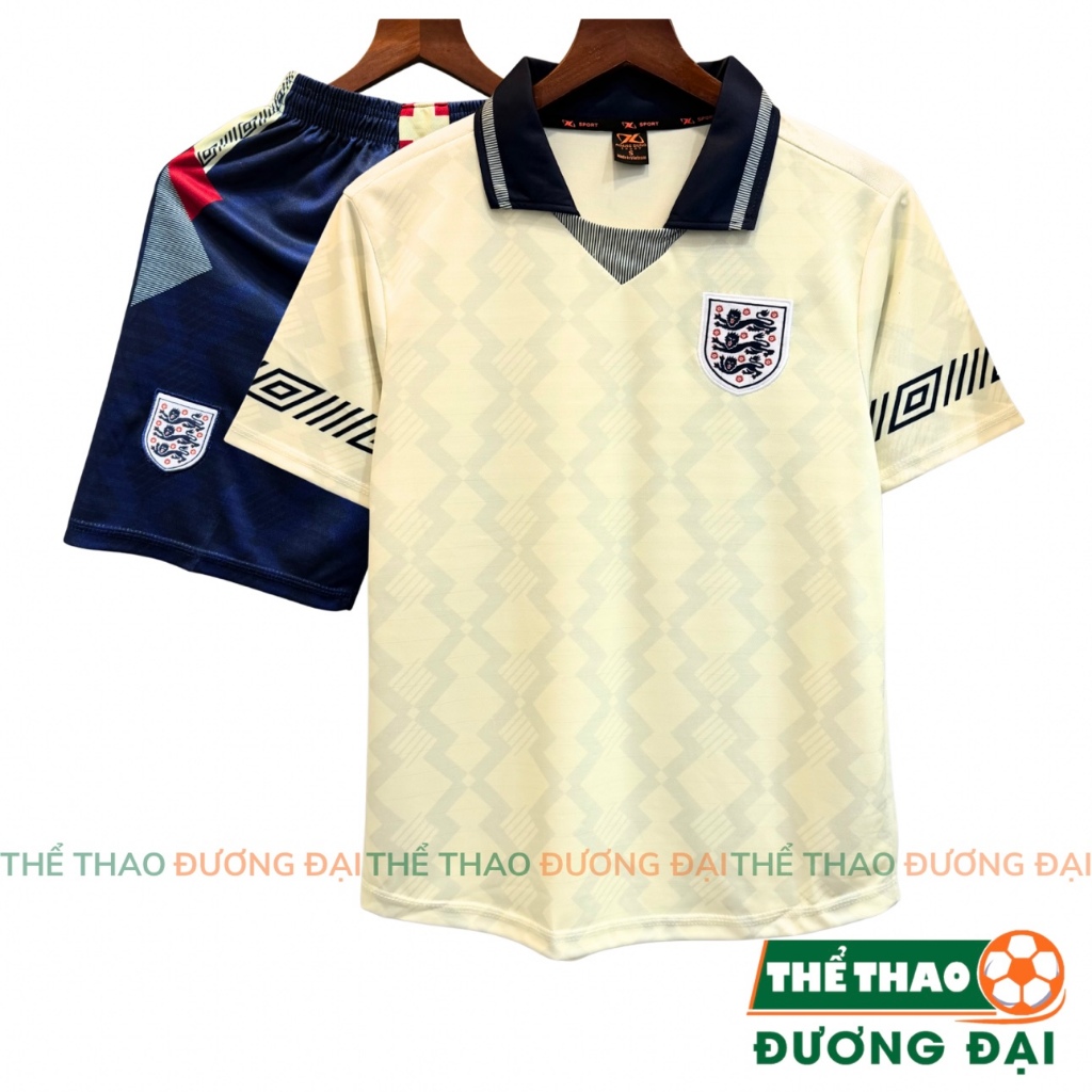 Quần Áo Bóng Đá ĐT Anh Kem Retro 1990 Thun Mè S-Comf Thoáng Khí Thể Thao Đương Đại