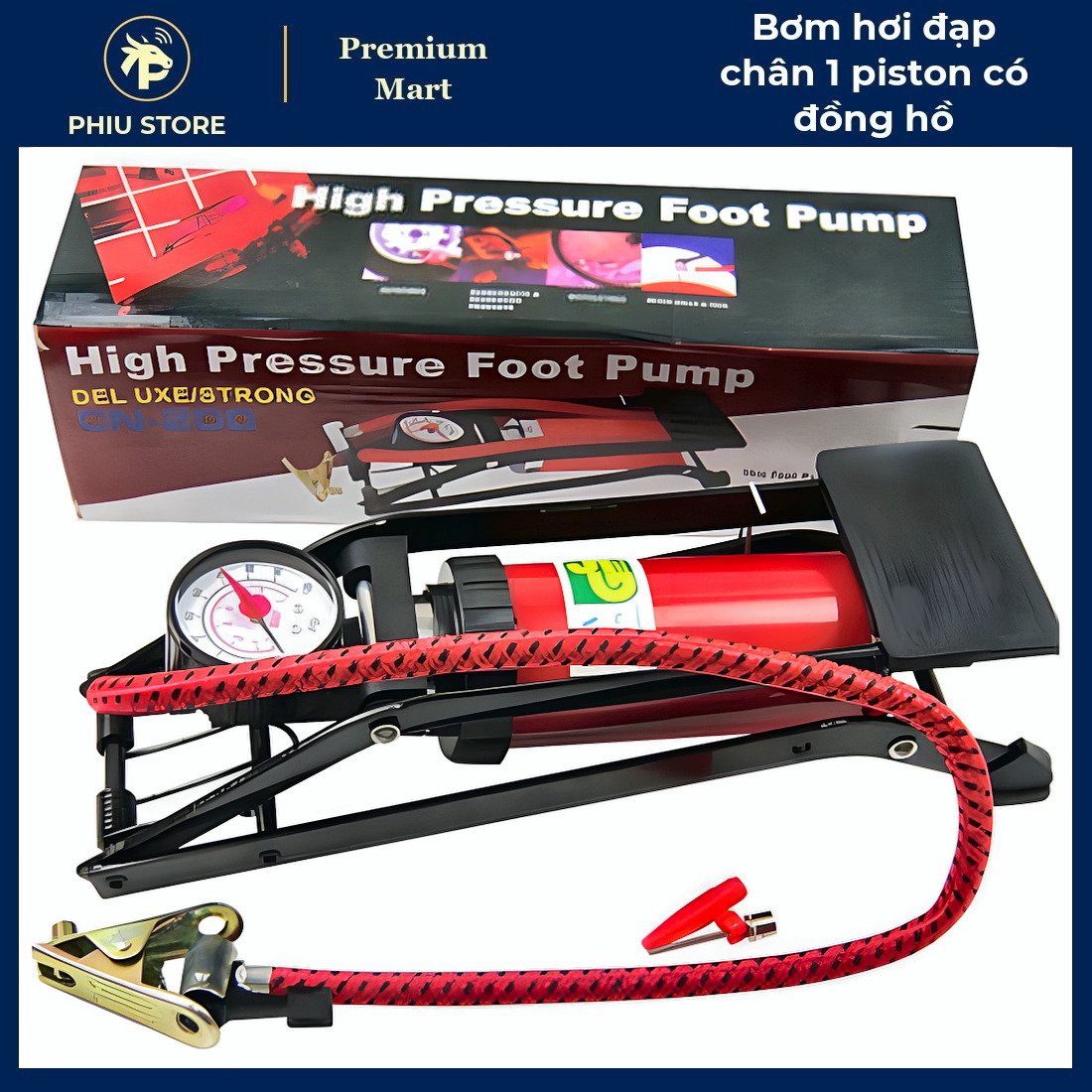 Bơm Đạp Chân Xe Máy - Bơm Hơi Đạp Chân 1 Piston có Đồng Hồ, Bơm Hơi Xe Máy Đạp Chân - PHIU STORE_thumbnail_6