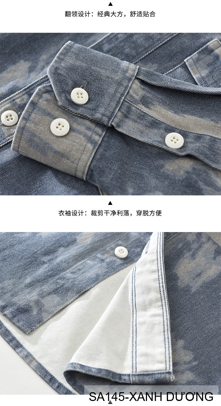 SA145 - Áo Sơ Mi Nam Tay Dài Phong Cách Retro Denim In Hoa Văn Bông 100%_thumbnail_10
