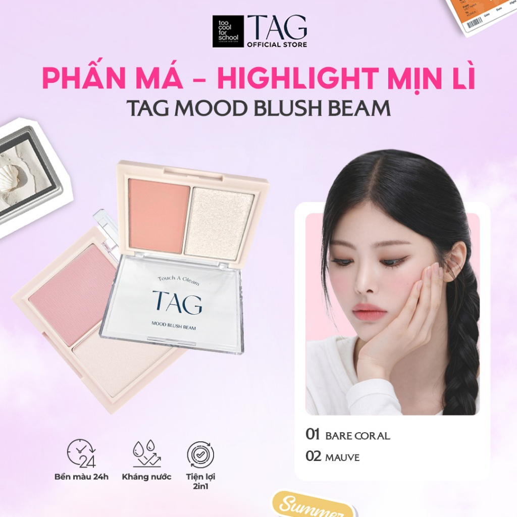 [TAG] Bảng phấn má hồng highlight 2 ô Tag Mood Blush Beam 9g