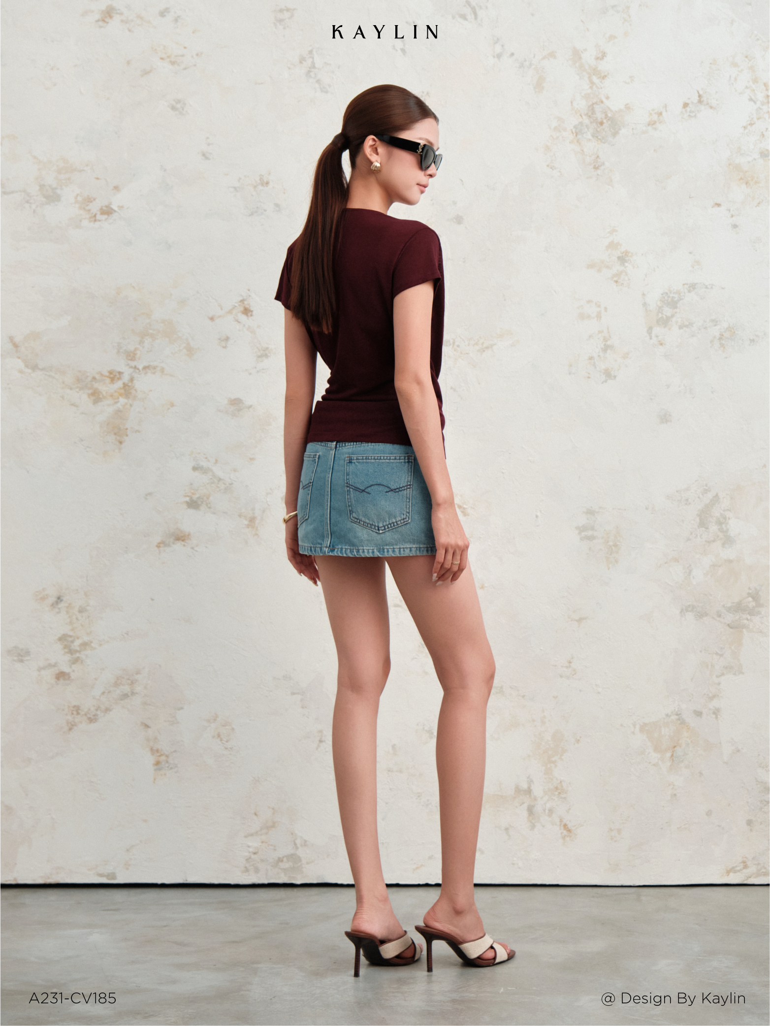 Áo Thun Giấy Cổ V Đắp Chéo KAYLIN Draped Wrap Knit Top_thumbnail_3