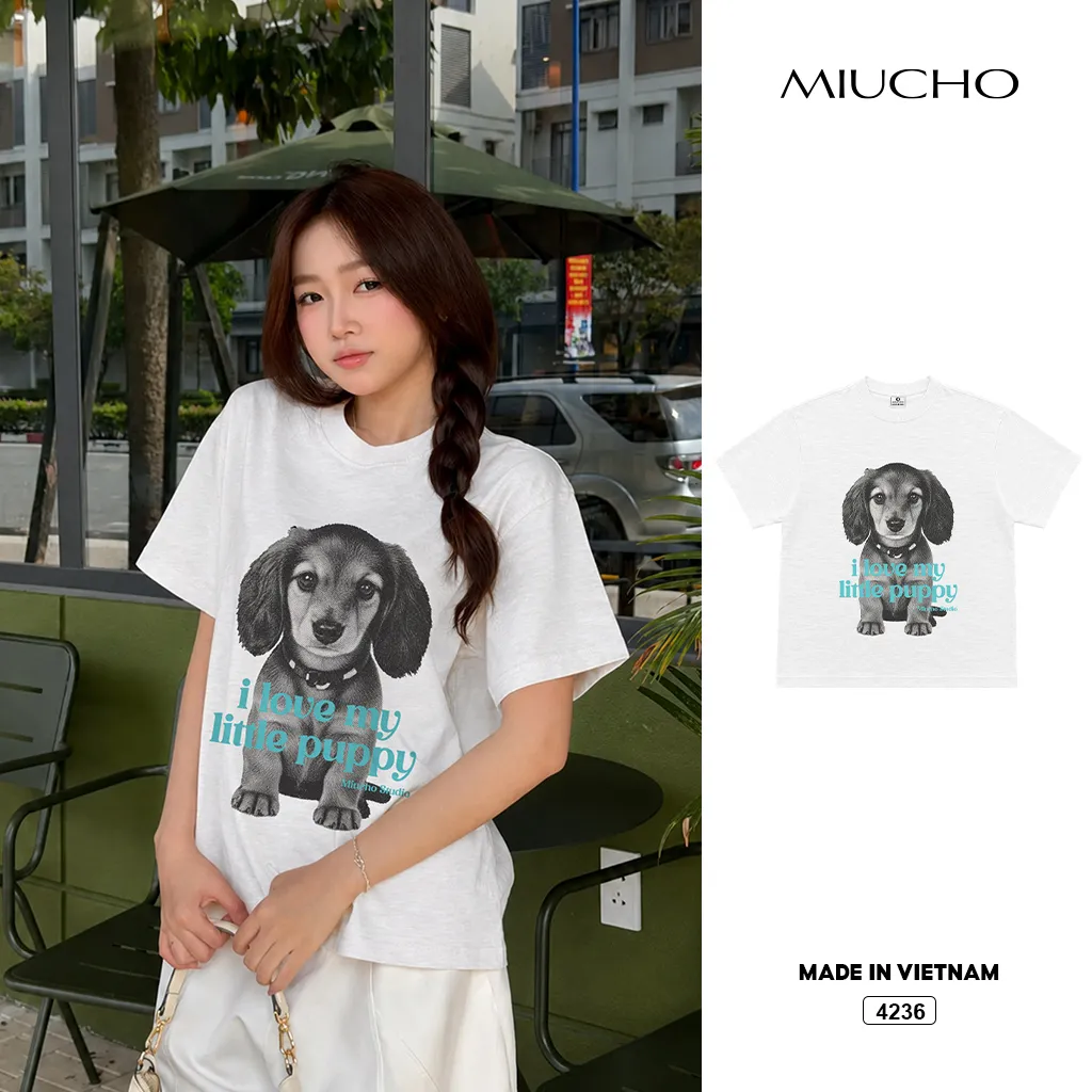 Áo thun boxy nữ Little Puppy chất vải xước thoáng mát Miucho 4236