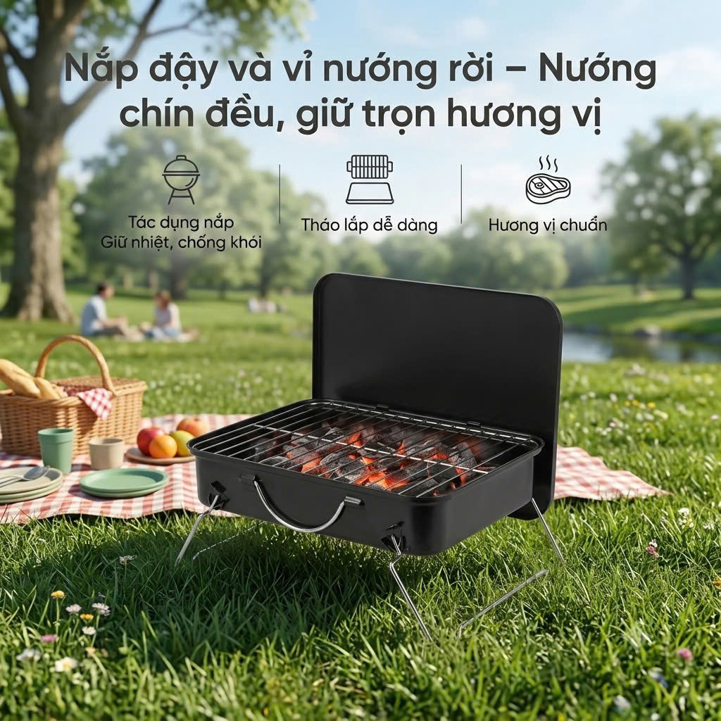 Bếp Than Di Động Có Nắp Kèm Vỉ Nướng La Fonte_thumbnail_3