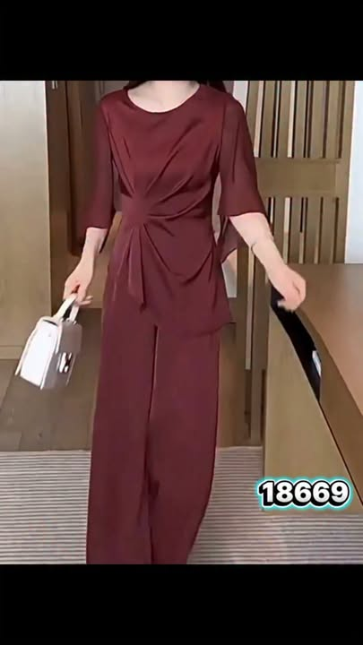 18669-Set bộ lụa phối tay voan đỏ đô ( lụa ,voan)