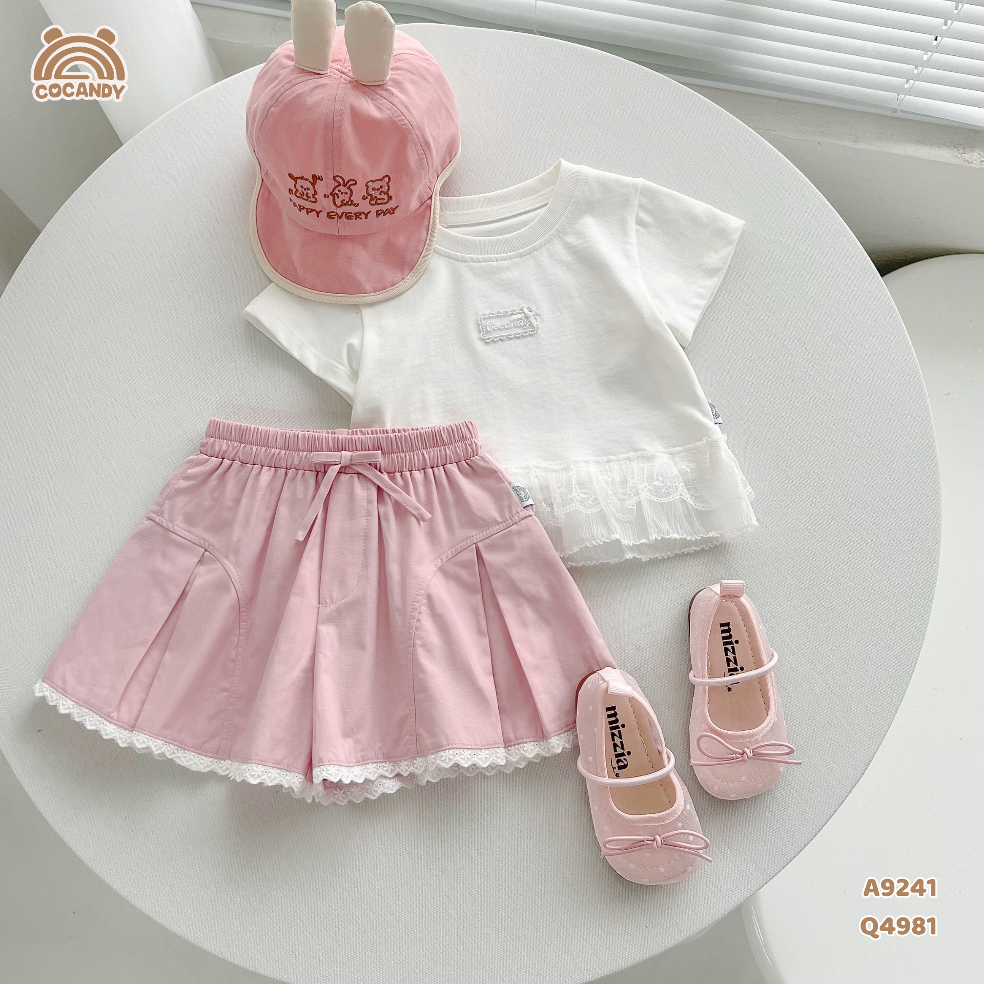 Quần cộc kaki HỒNG xếp ly phối nơ