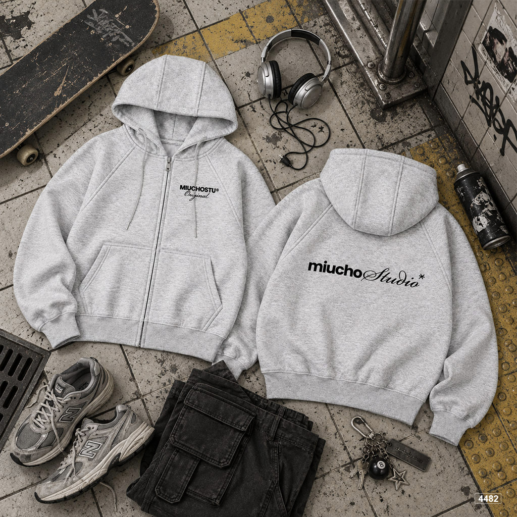 Áo hoodie zip Miucho form rộng basic nỉ 2 da in typography 4482_thumbnail_6