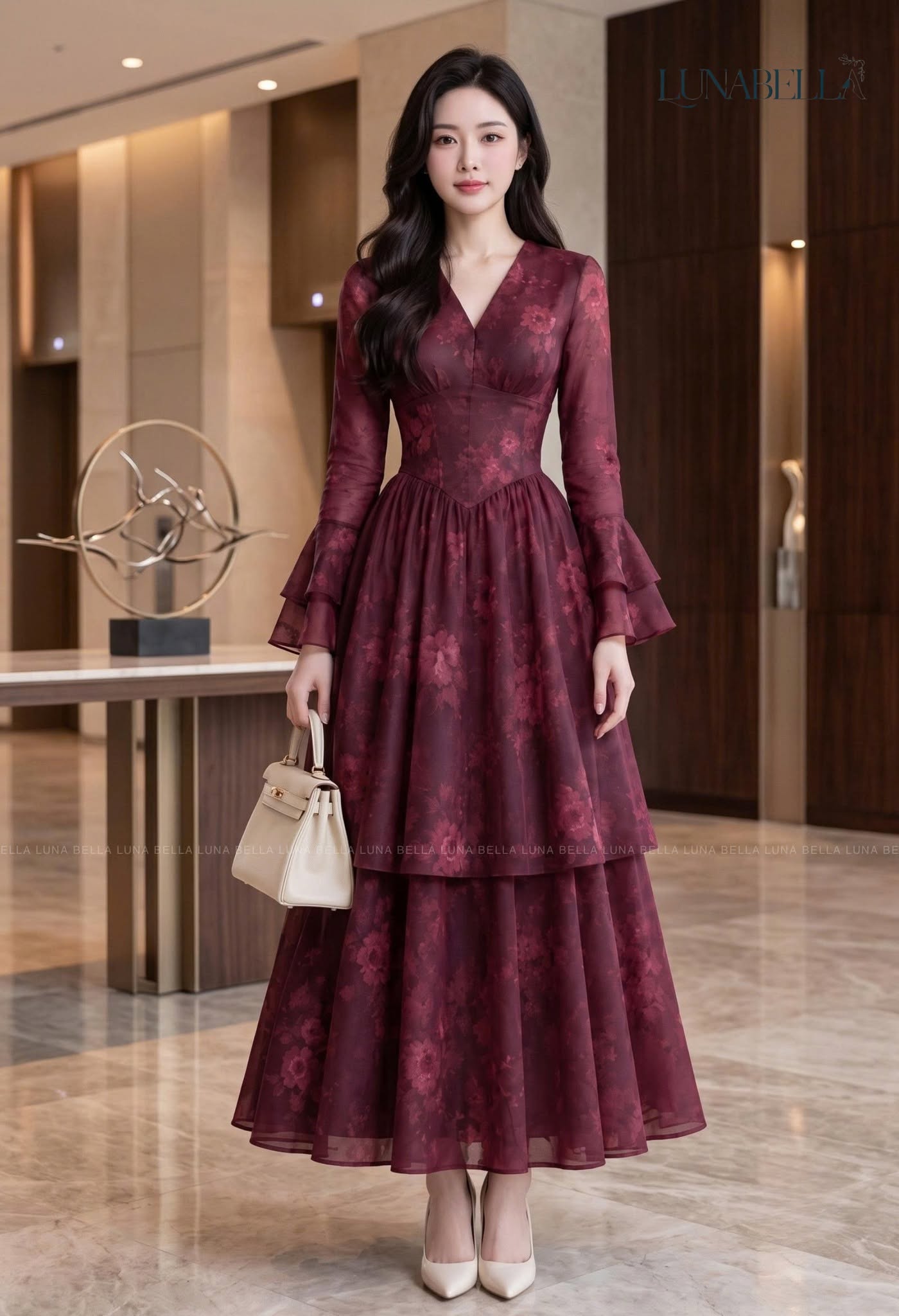 Váy dài tầng tay loe DALIA màu ĐỎ_thumbnail_1
