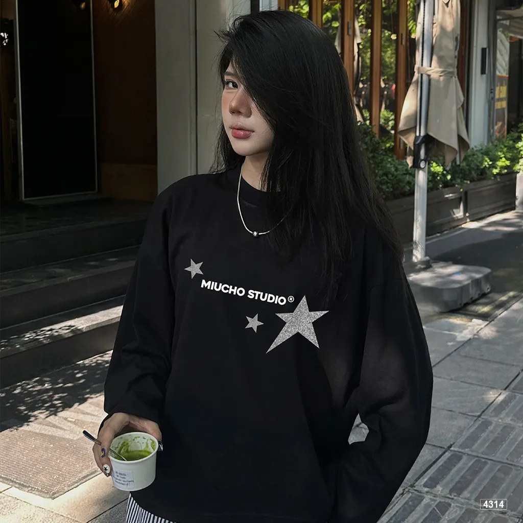Áo thun tay dài unisex form boxy star strength Miucho 4314_thumbnail_3