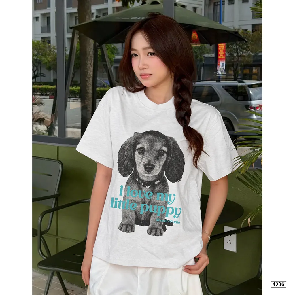Áo thun boxy nữ Little Puppy chất vải xước thoáng mát Miucho 4236_thumbnail_5