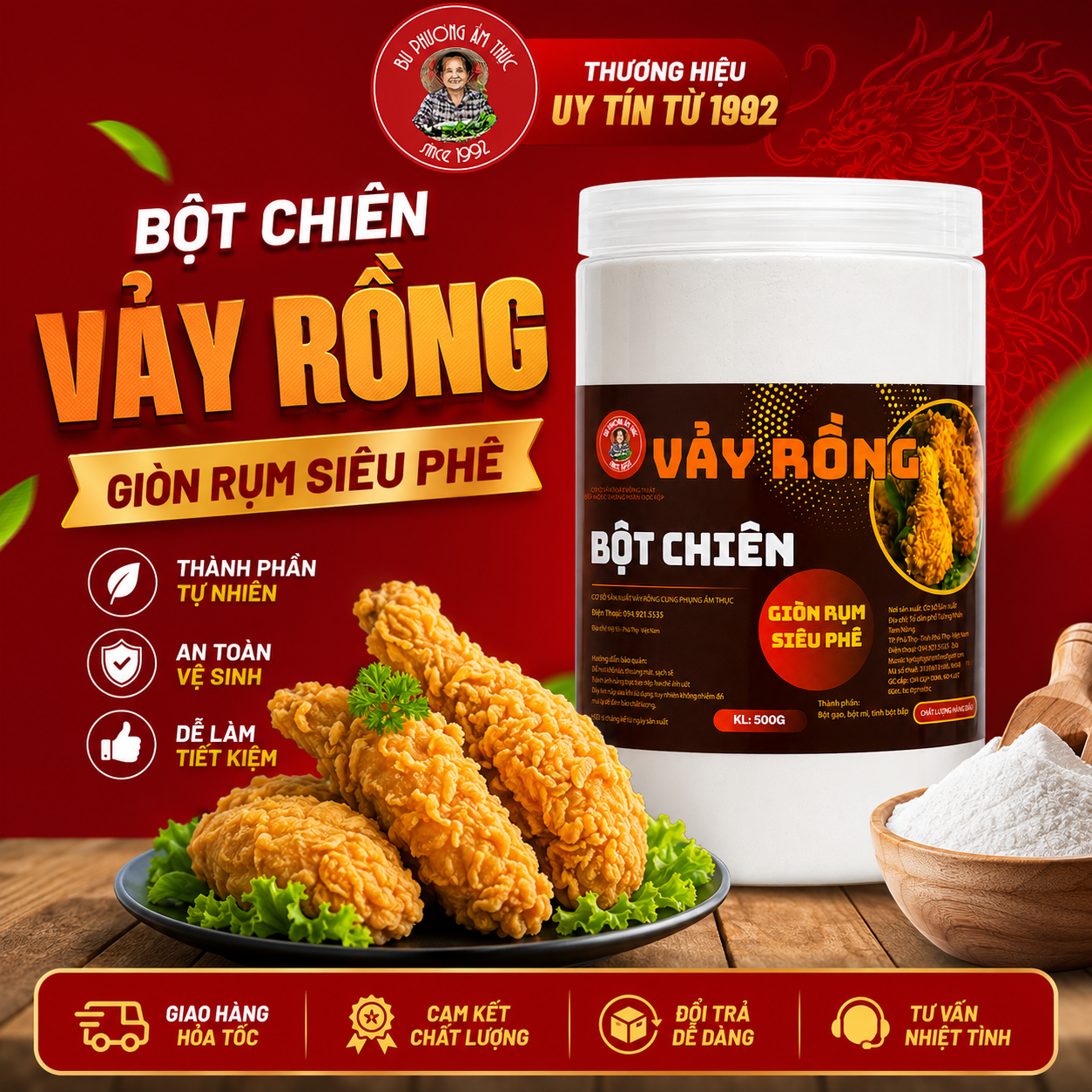 Bột Chiên Vảy Rồng Bu Phương 500G – Tạo Vảy Giòn Xốp Cho Gà Chiên Kiểu Nhà Hàng - BP23