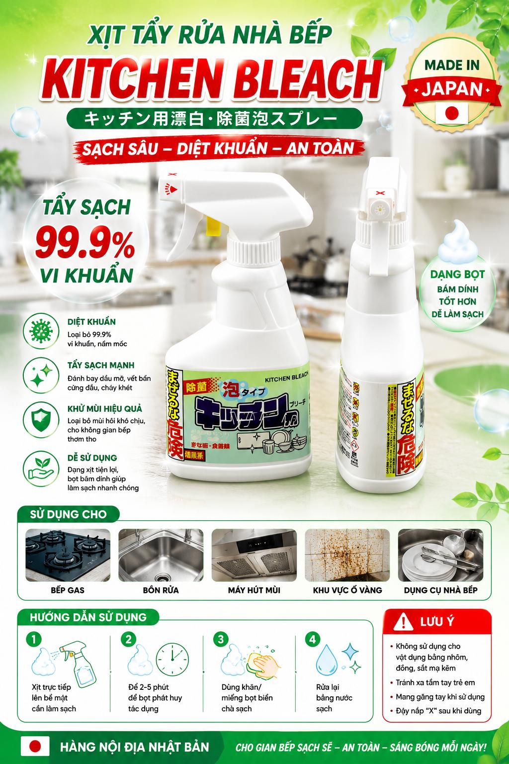 XỊT TẨY RỬA NHÀ BẾP KITCHENBLEACH