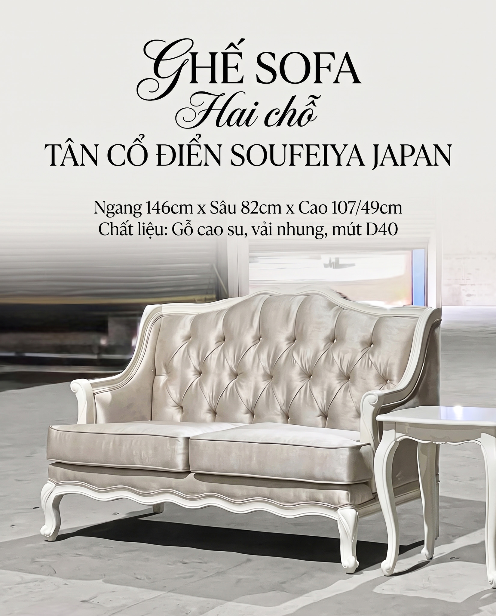 GHẾ SOFA hai chỗ TÂN CỔ ĐIỂN SOUFEIYA JAPAN( Lỗi nhẹ thanh lý)