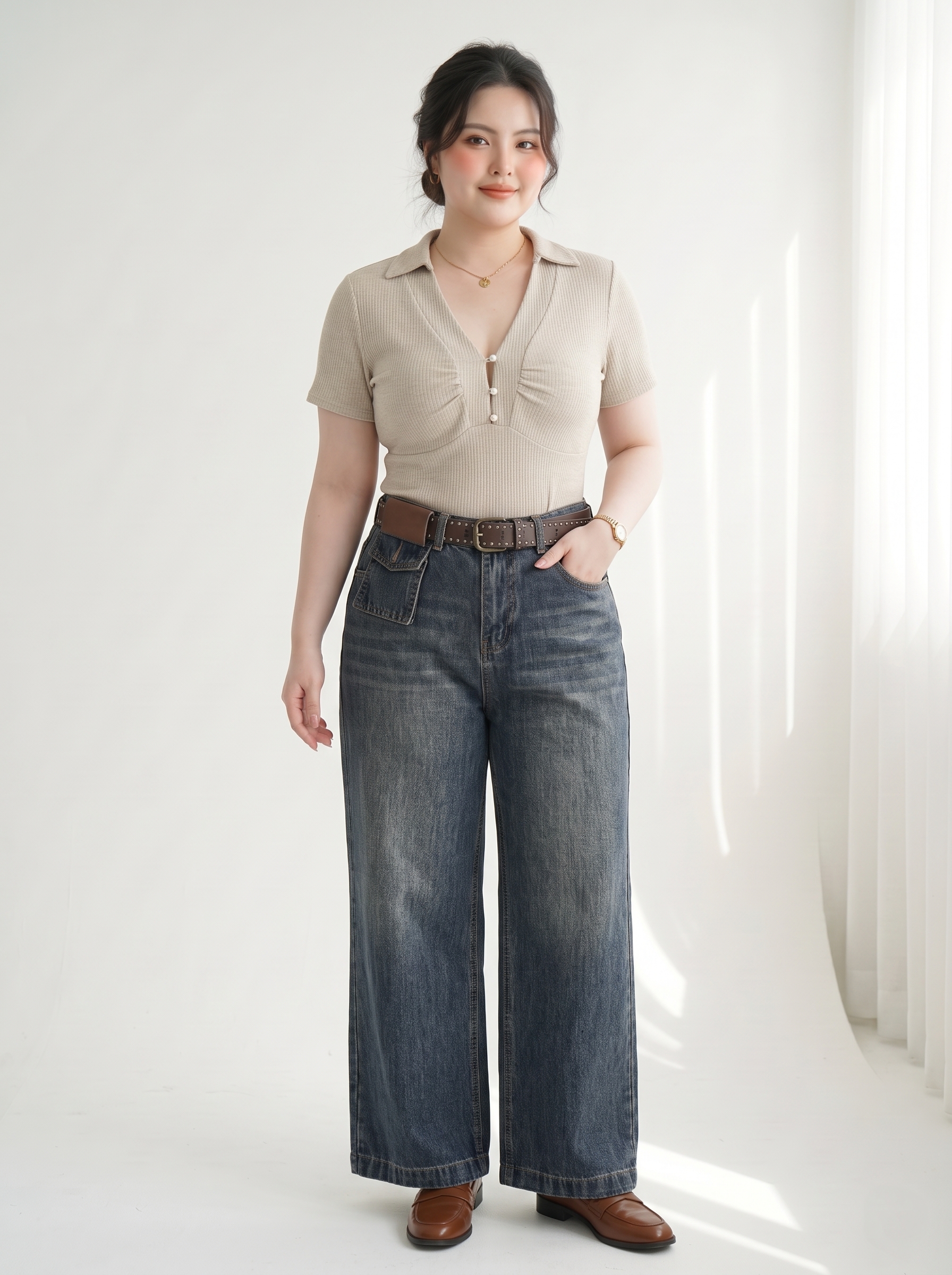 BIGSIZE NỮ - Quần jean suông phối túi T-QJ610