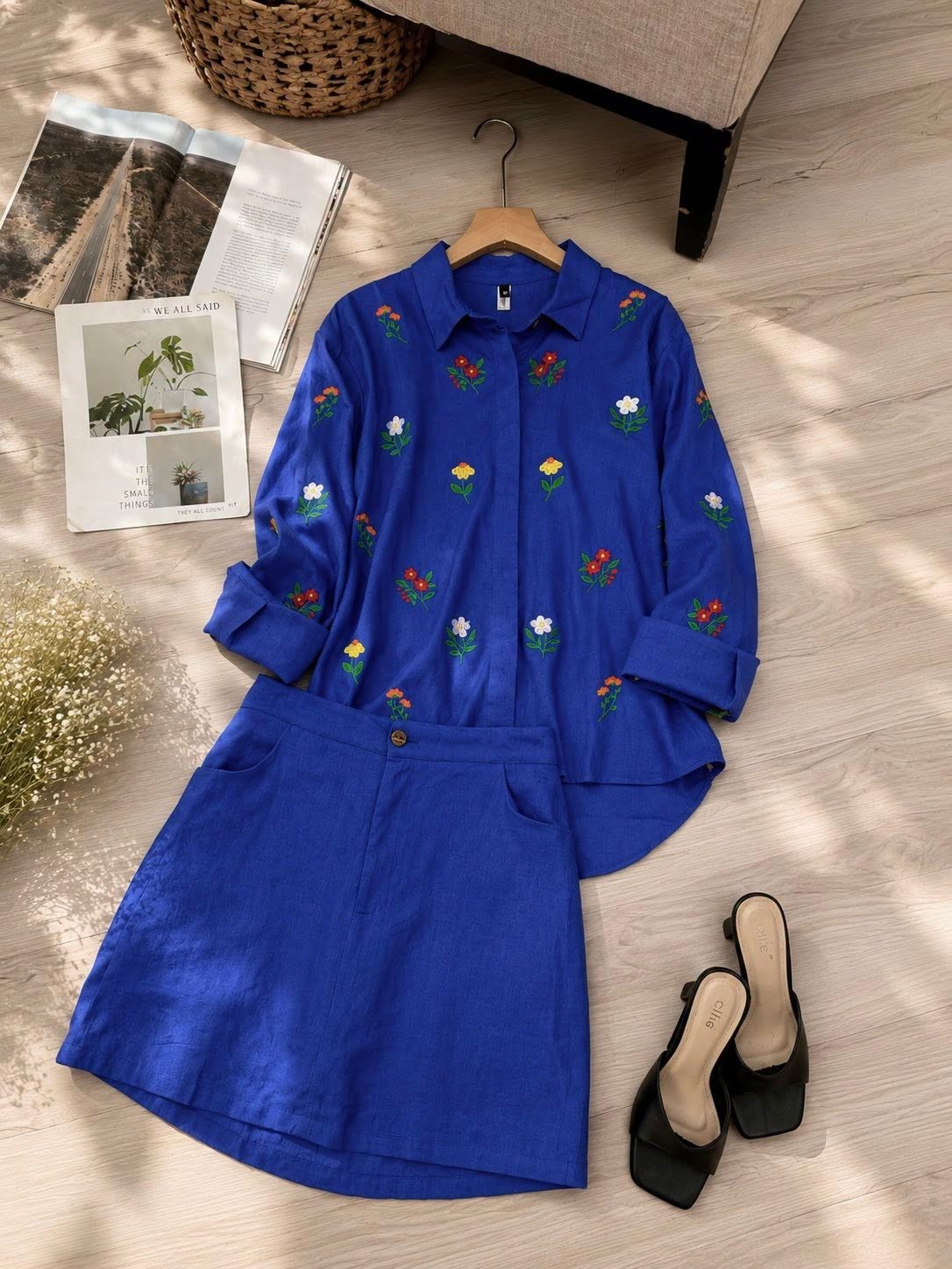 Bộ linen bột chân váy áo thêu hoa