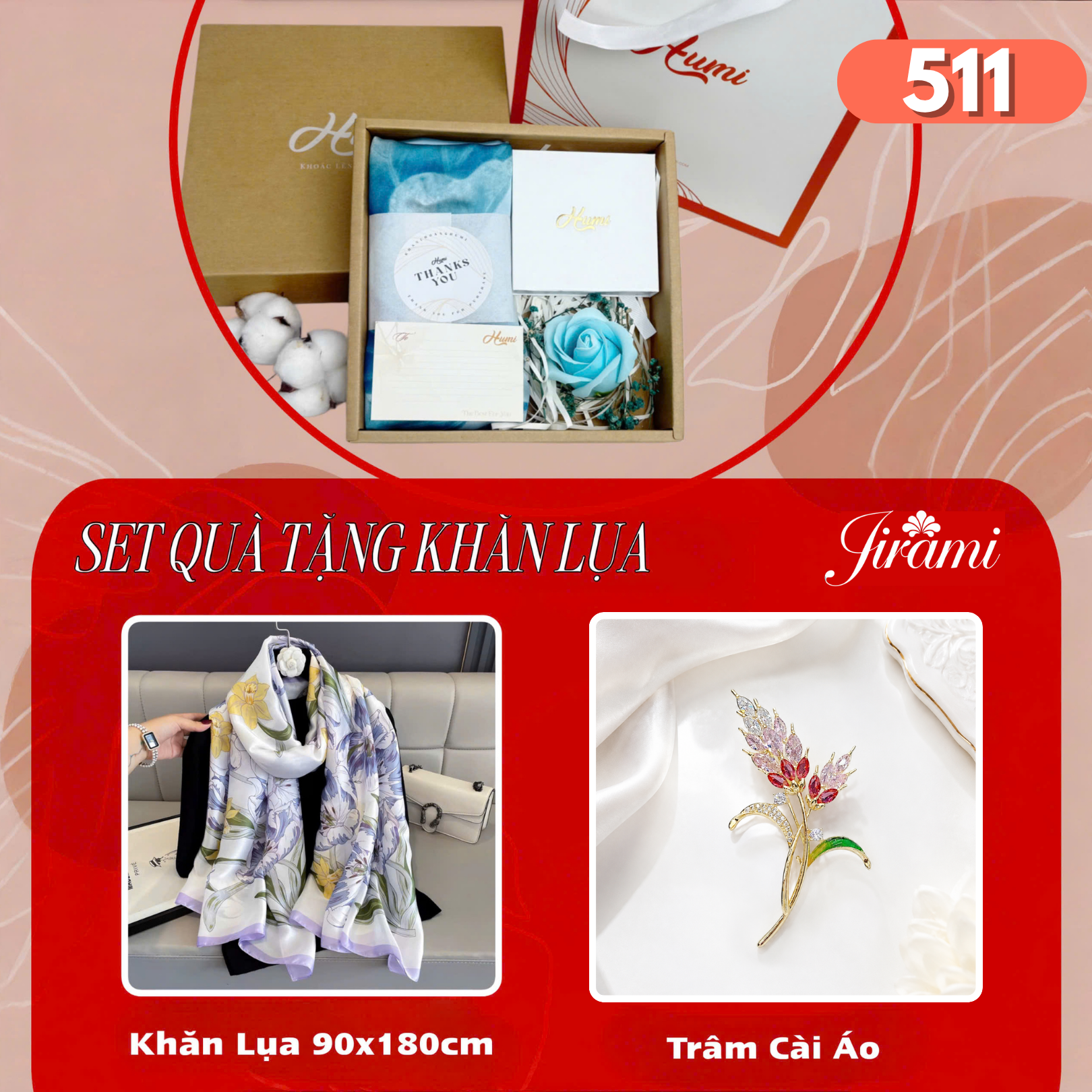 BỘ QUÀ TẶNG KHĂN LỤA + TRÂM CÀI (SQ-51)