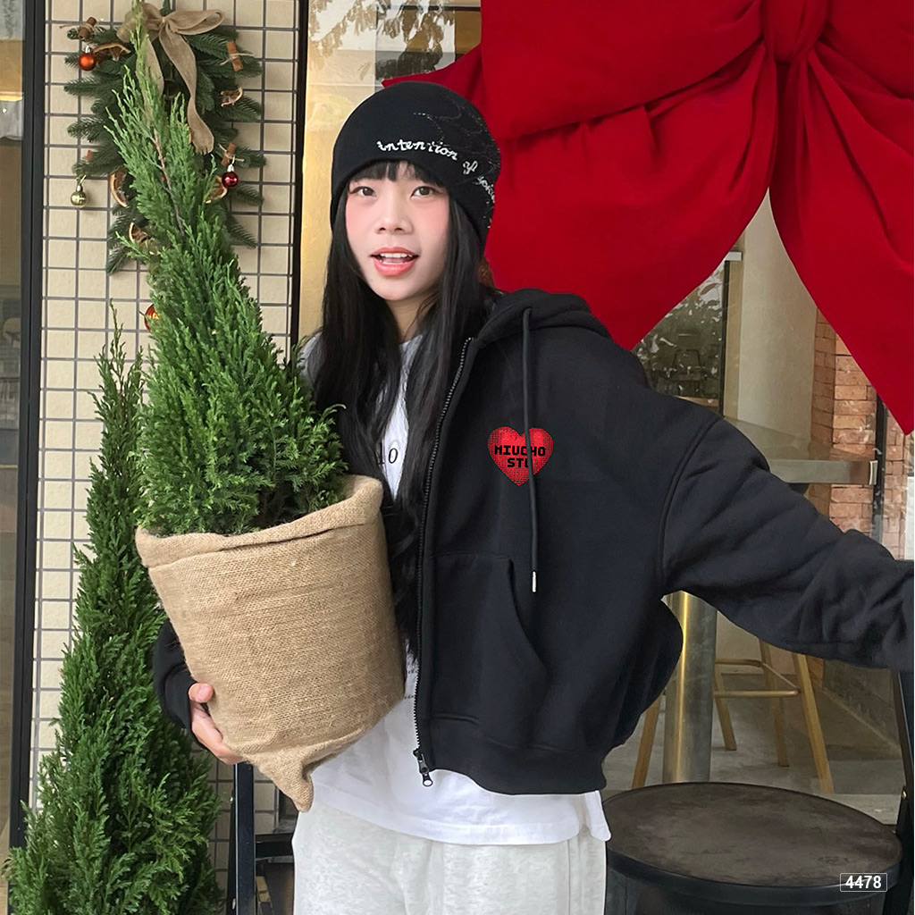Áo hoodie zip Miucho form rộng basic nỉ 2 da Hàn Quốc 4478_thumbnail_2