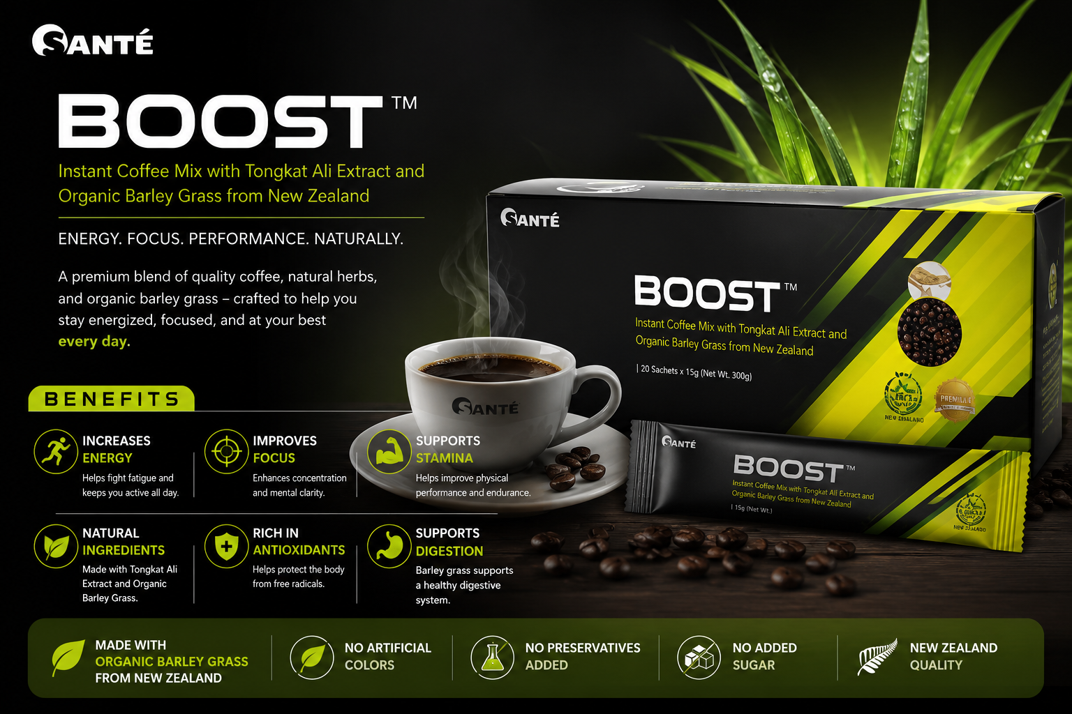 Sante Barley Boost Coffee with Tongkat Ali