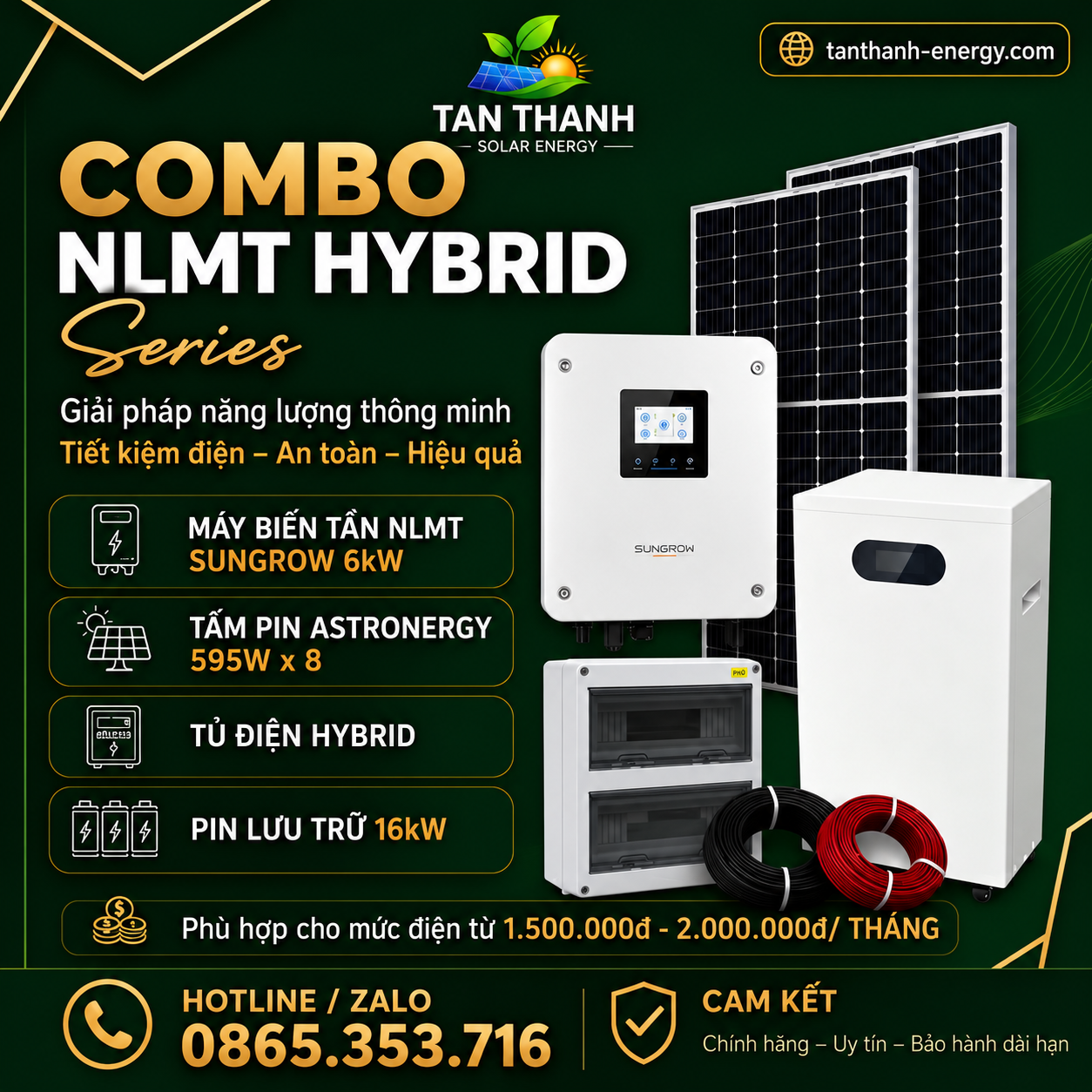COMBO SUNGROW 6kW PHÙ HỢP CHO TIỀN ĐIỆN TỪ 1.500.000Đ - 2.000.000Đ/THÁNG