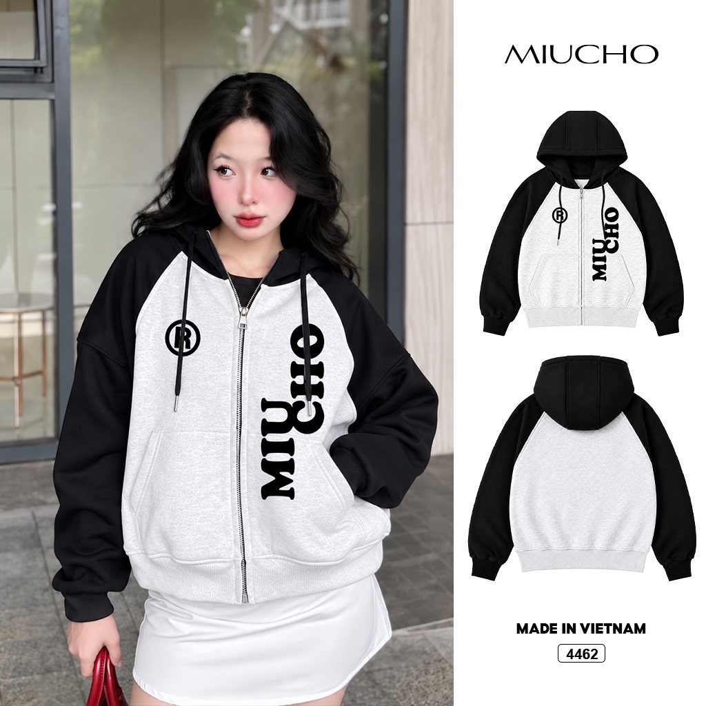 Áo khoác zip form rộng Miucho chất nỉ 2 da mềm mịn 4462