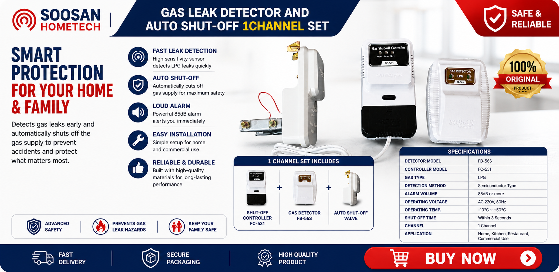 Soosan Home Tech Gas Leak auto Shut off  (1 Set)