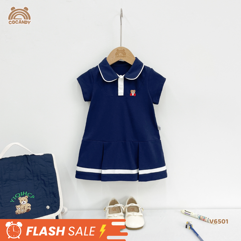 Váy cộc XANH NAVY cổ sen tag gấu
