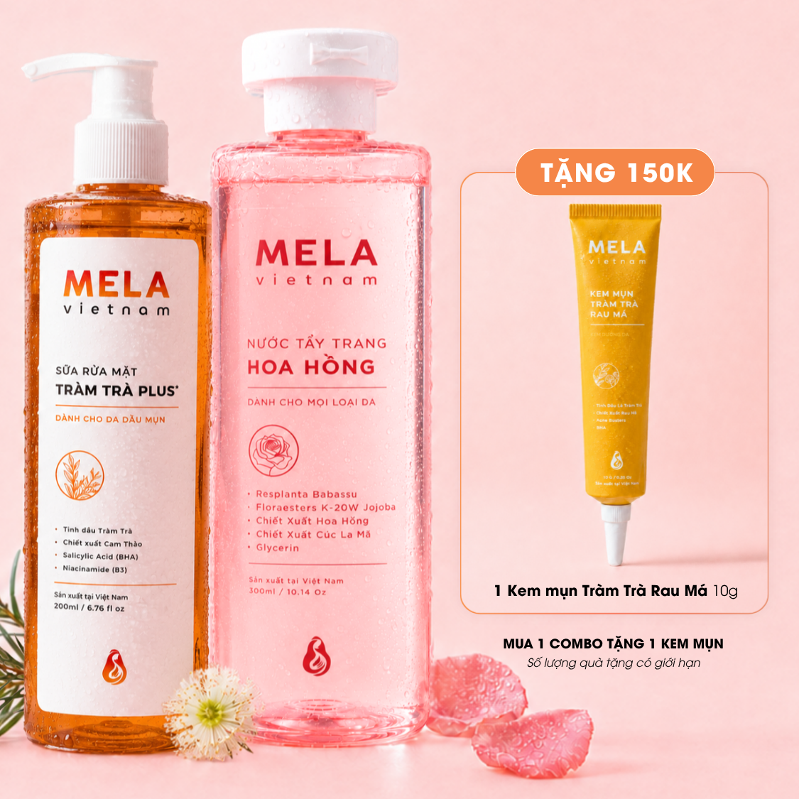 Combo Sữa rửa mặt & Tẩy trang tặng Kem mụn 10g