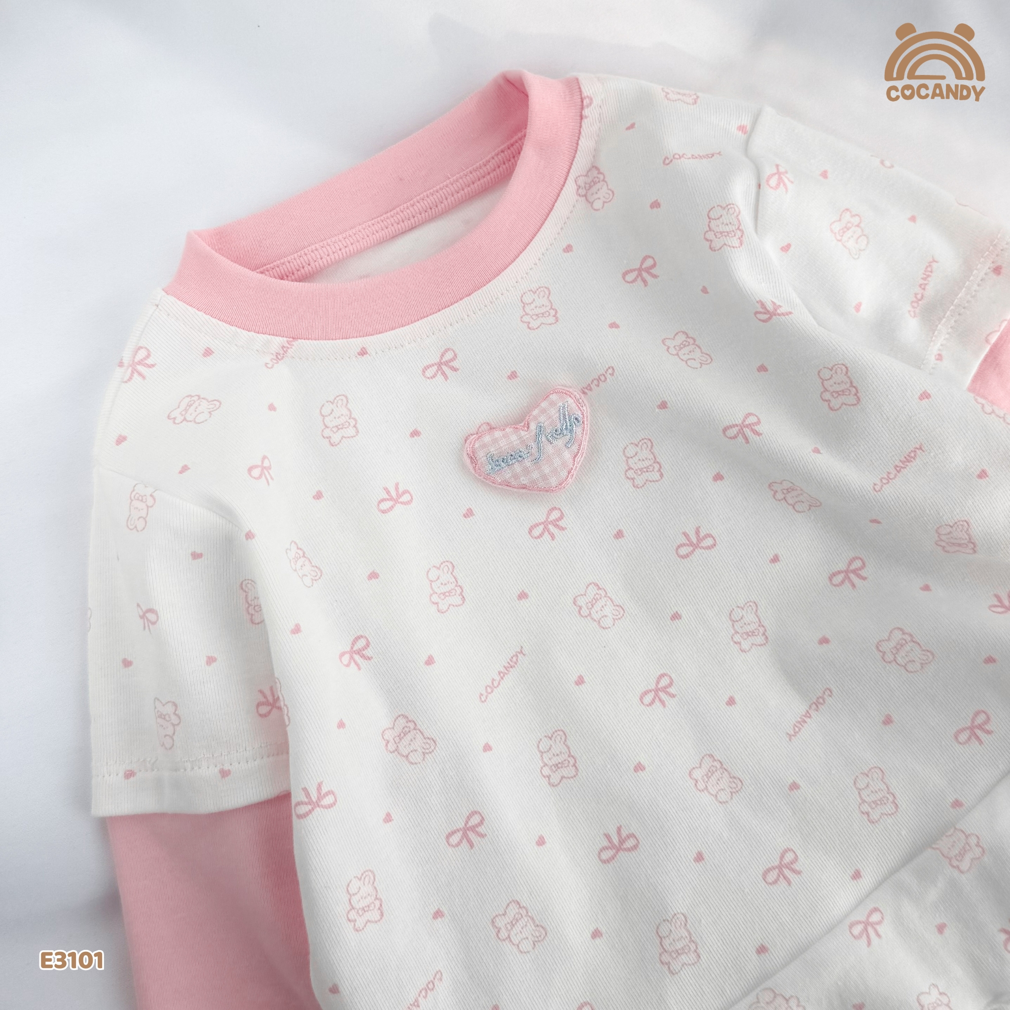 Áo dài thun TRẮNG phối tay hồng hình nơ_thumbnail_6