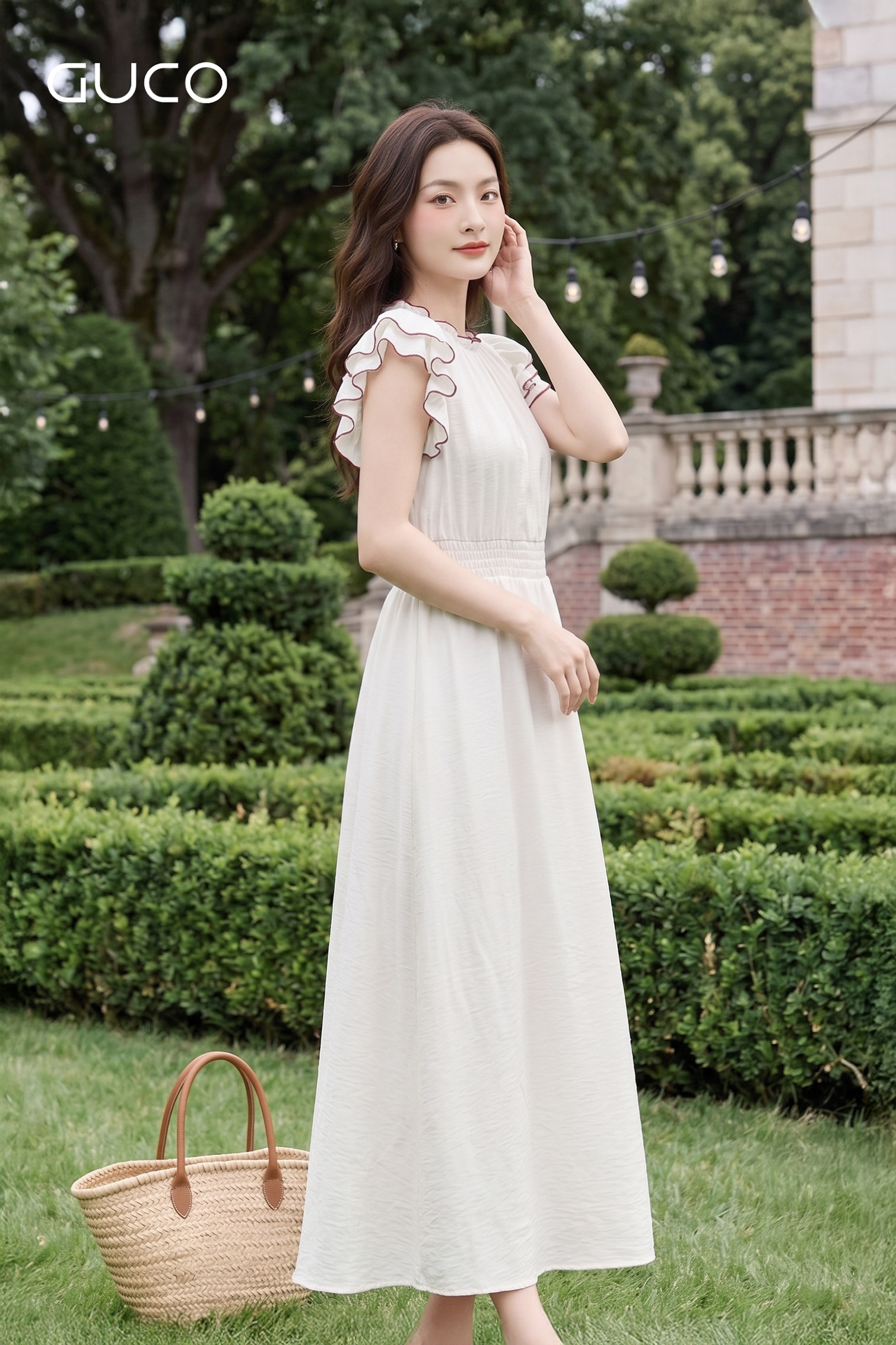 Đầm Maxi Trắng Eo Nhún Tay Bèo_thumbnail_1