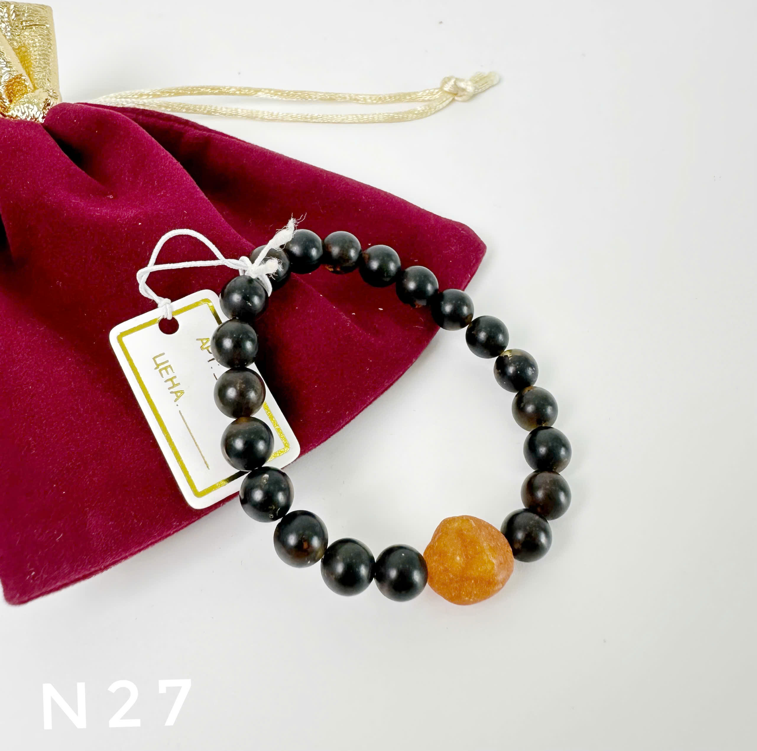 Vòng Tay Hổ Phách Rêu Đầm Lầy Mix Giọt Vàng Cho Bé - N27_thumbnail_4