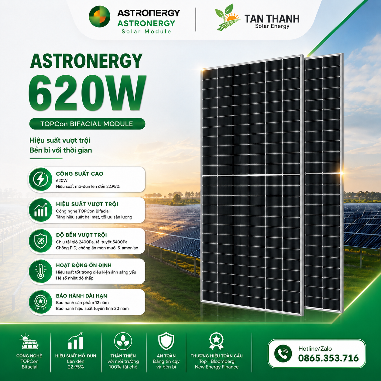 Tấm Pin Năng Lượng Mặt Trời Astronergy 620W