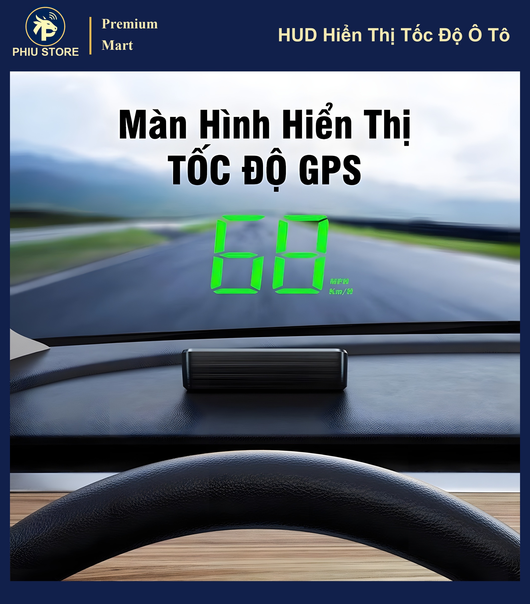 HUD Hiển Thị Tốc Độ Ô Tô Trên Kính Lái - Kết Nối OBD/GPS, Chống Chói, Cảnh Báo Quá Tốc