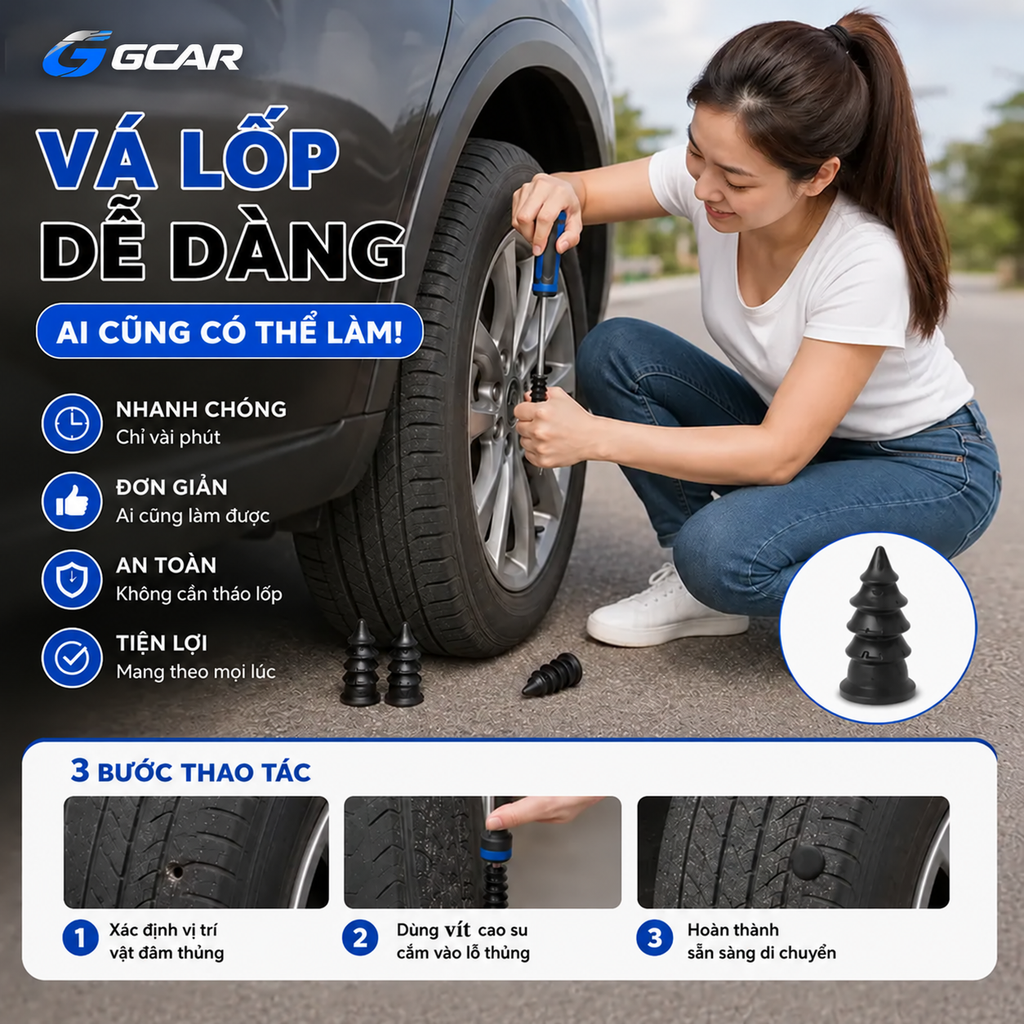 Bộ 20 Đinh Vá Lốp Khẩn Cấp Bằng Vít Cao Su (Kèm Tua Vít To)