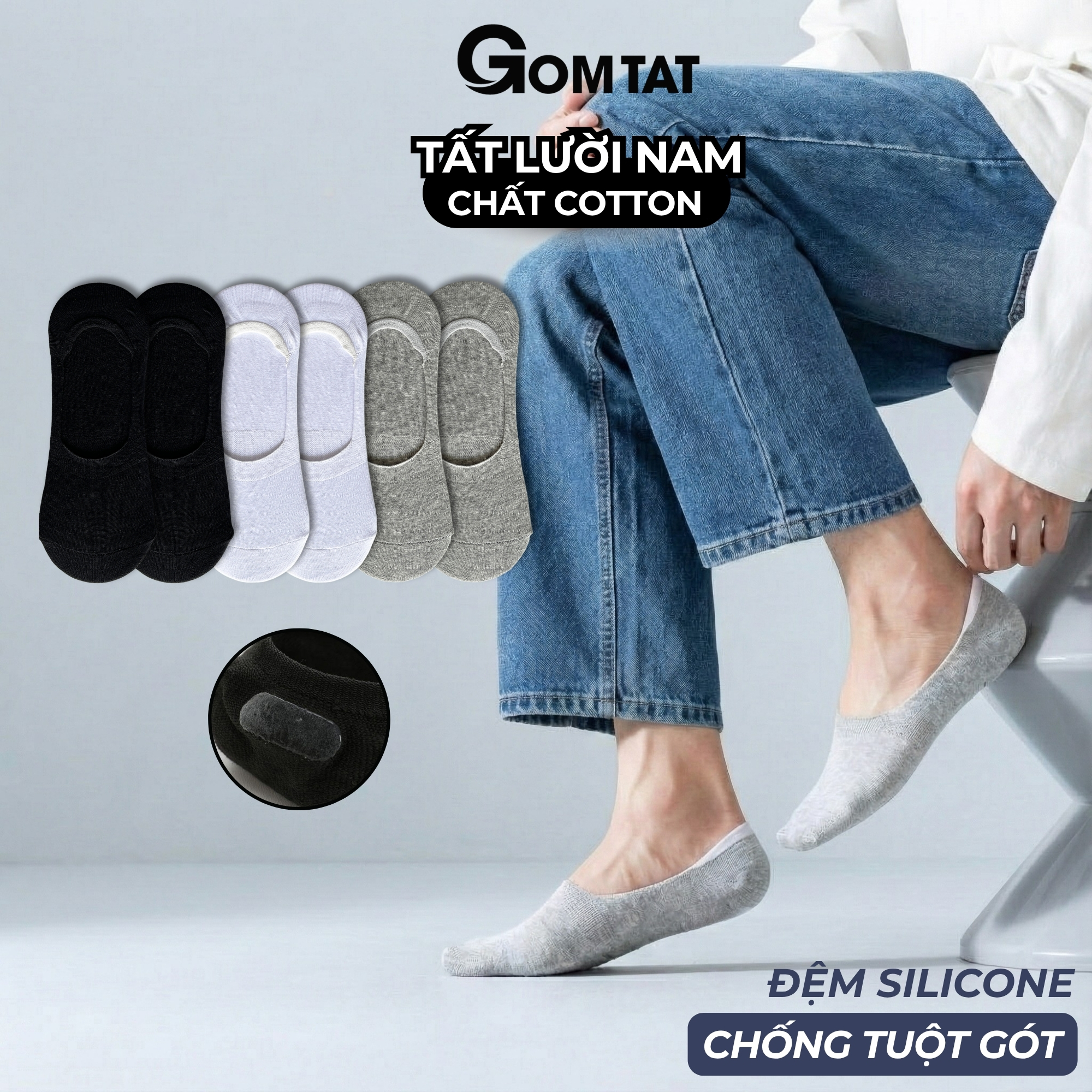 [MUA 10 TẶNG 2] Combo 10 đôi tất nam mang giày lười GOMTAT, vớ mùa hè có đệm chống tuột gót KOL-LUOI-02-CB12