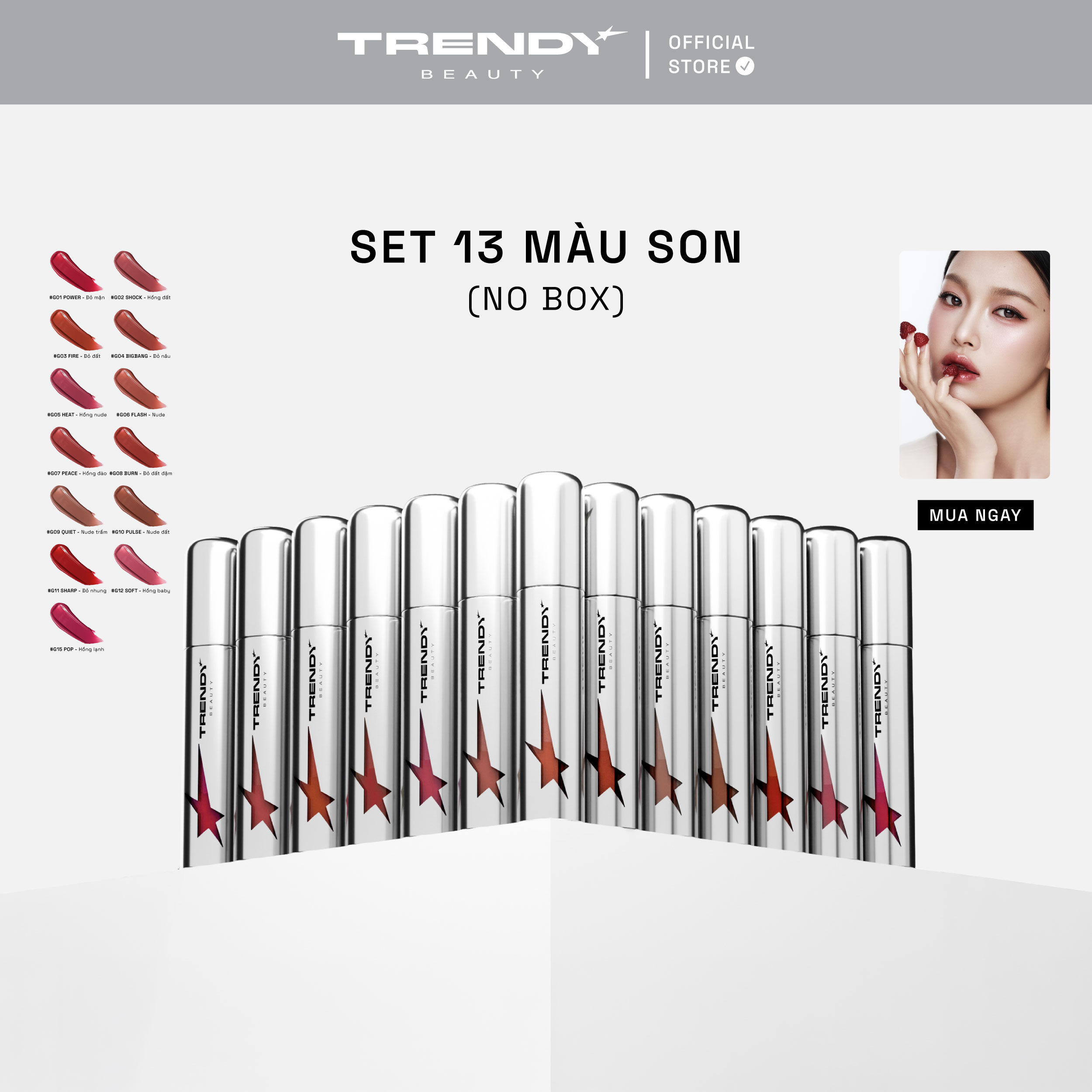 [NO BOX] Full set 13 màu son bóng Trendy Beauty Silver Shot Lips Gloss Collections 2026
