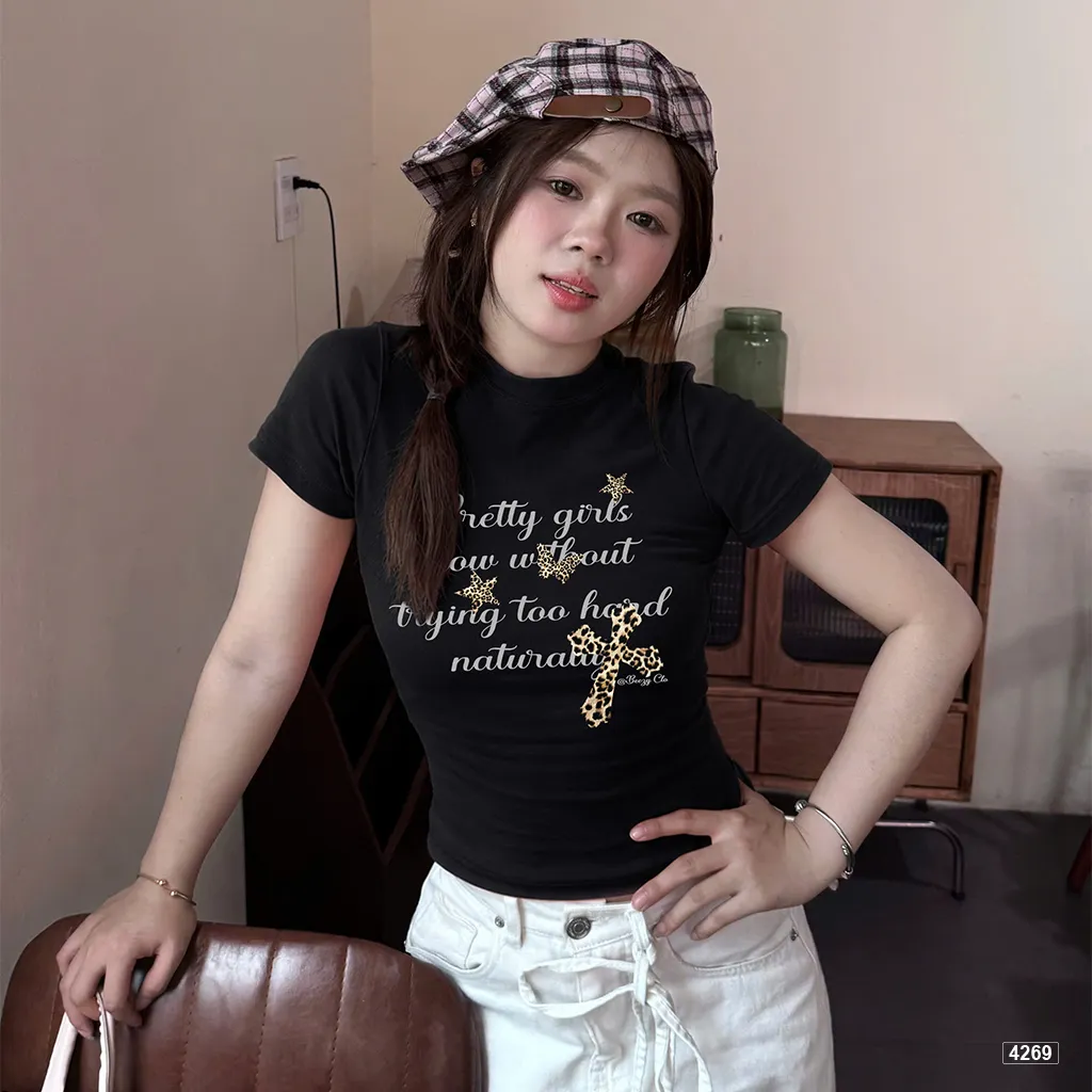Áo baby tee nữ chữ phối beo Beezy 4269_thumbnail_6