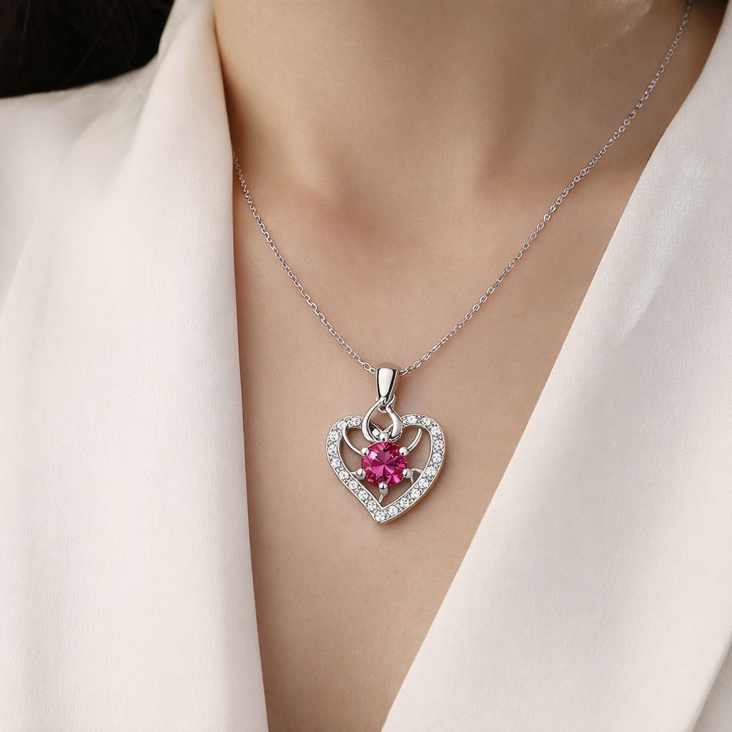 Vòng Cổ Nữ Hình Trái Tim Đính Đá Bạc S925 Lộng Lẫy & Tinh Tế DCS072