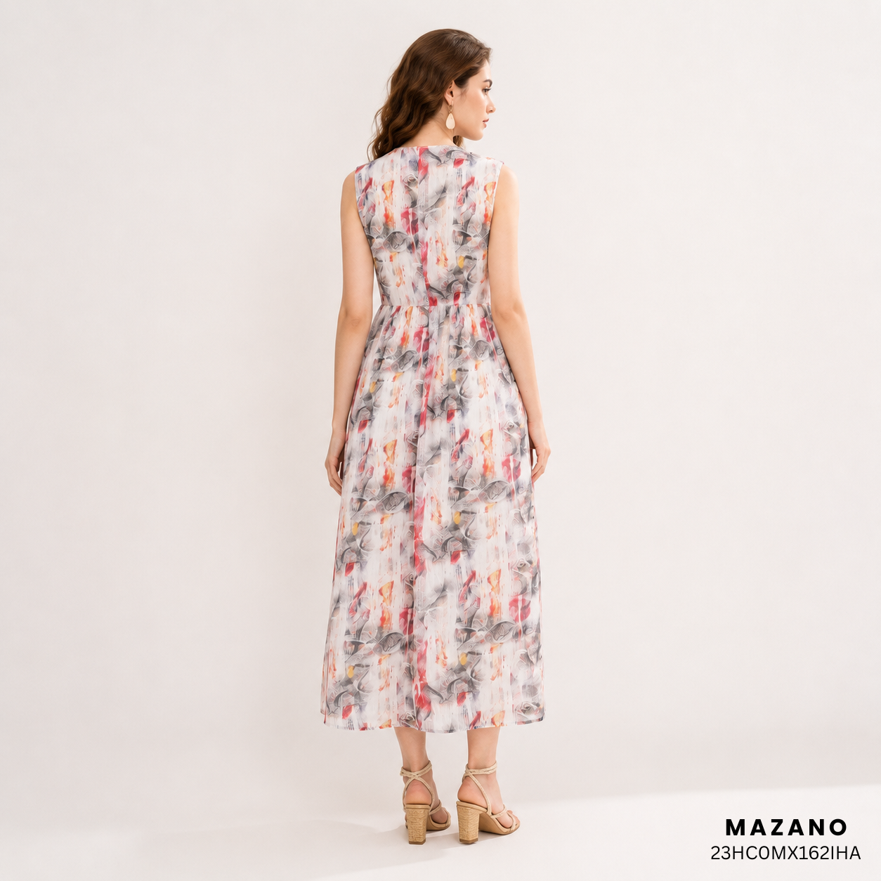 Đầm Maxi vải voan đi biển eo nhỏ in hoa 23HC0MX162IHA