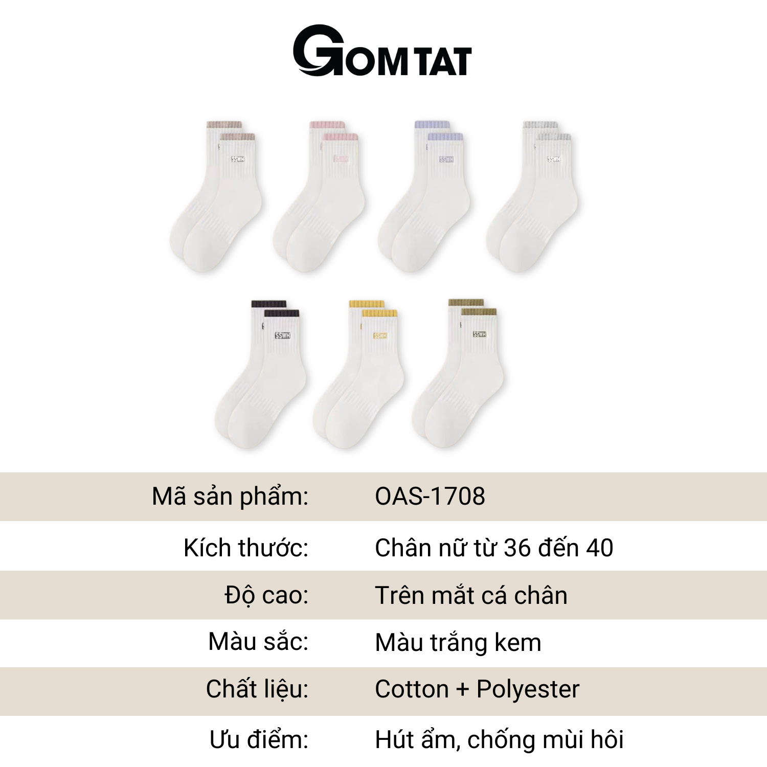 Set 7 đôi tất nữ cổ cao 7 màu GOMTAT, combo vớ nữ full tuần chất cotton mềm mịn, chống mùi - OAS-1708-CB7_thumbnail_7
